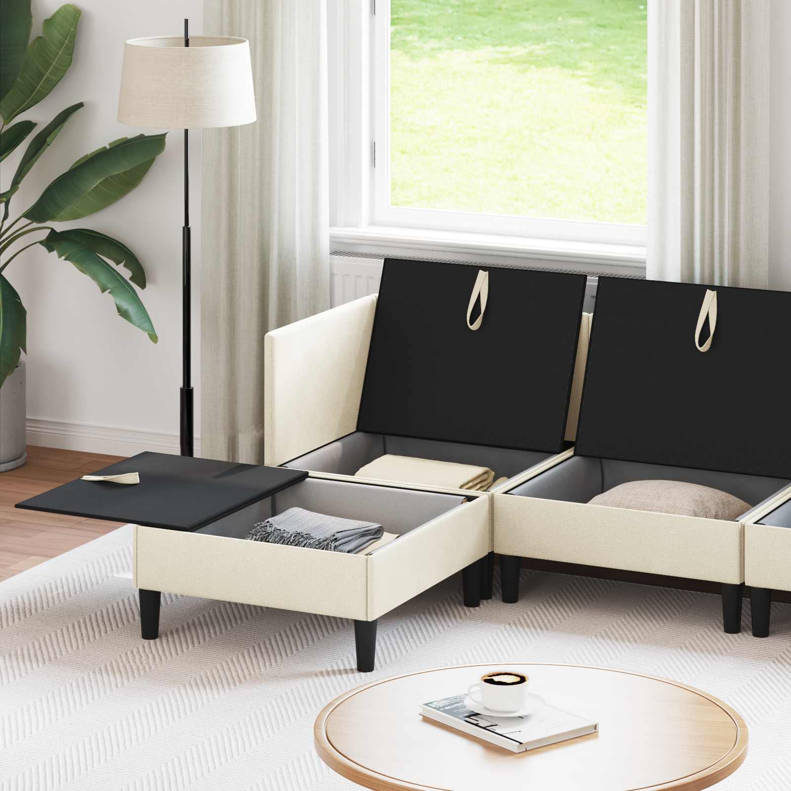 Set di mobili per il soggiorno 5 pcs Crema Tessuto | homemem39