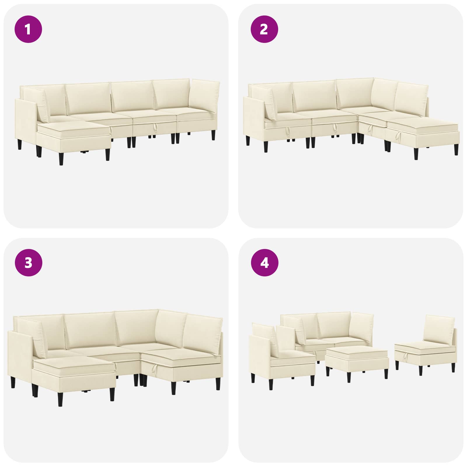 Set di mobili per il soggiorno 5 pcs Crema Tessuto | homemem39
