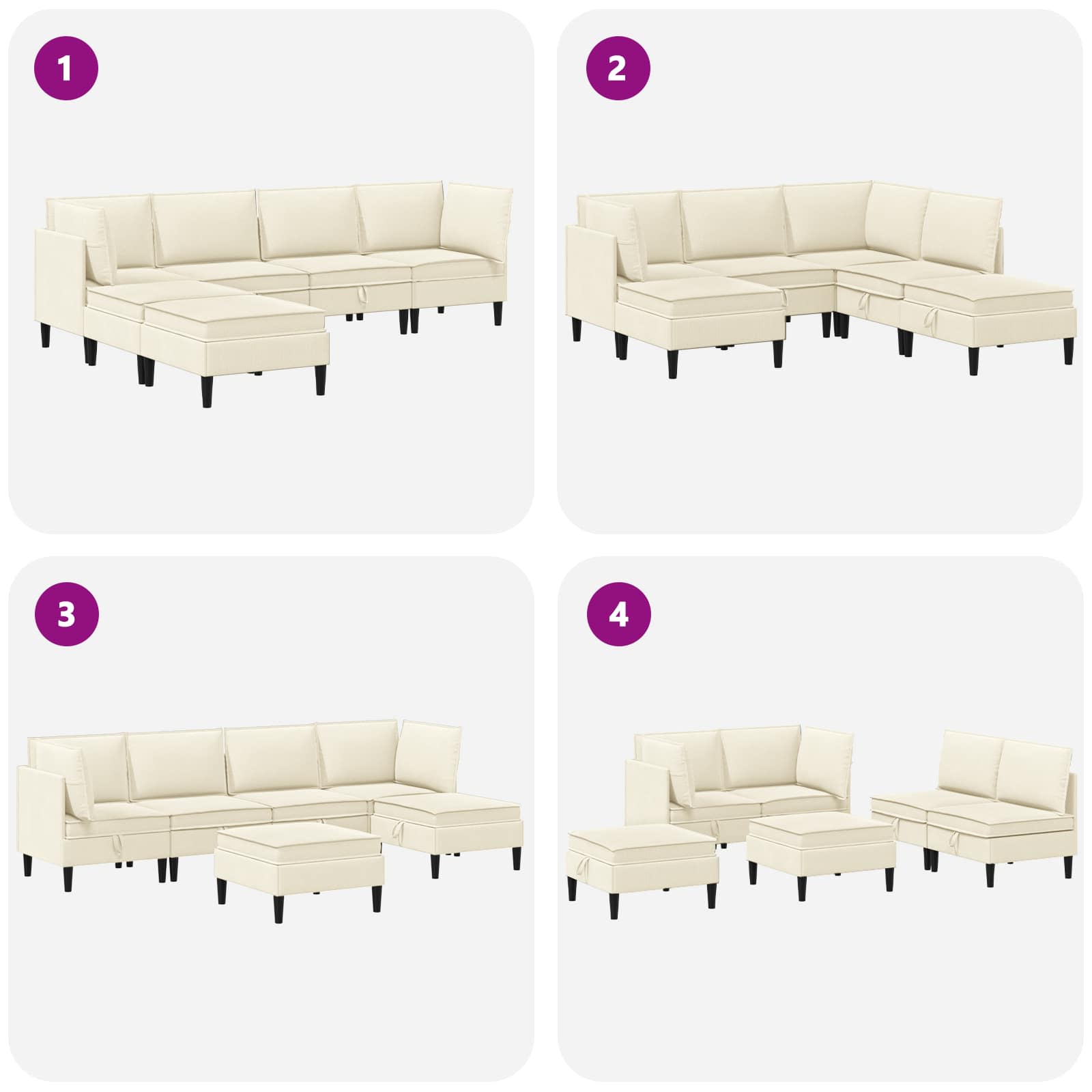 Set di mobili per il soggiorno 6 pcs Crema Tessuto | homemem39