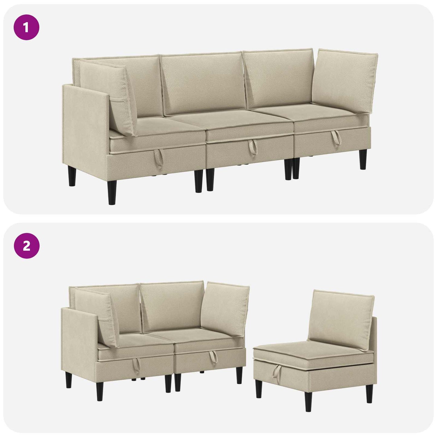 Set di mobili per il soggiorno 3 pcs Sabbia Tessuto | homemem39