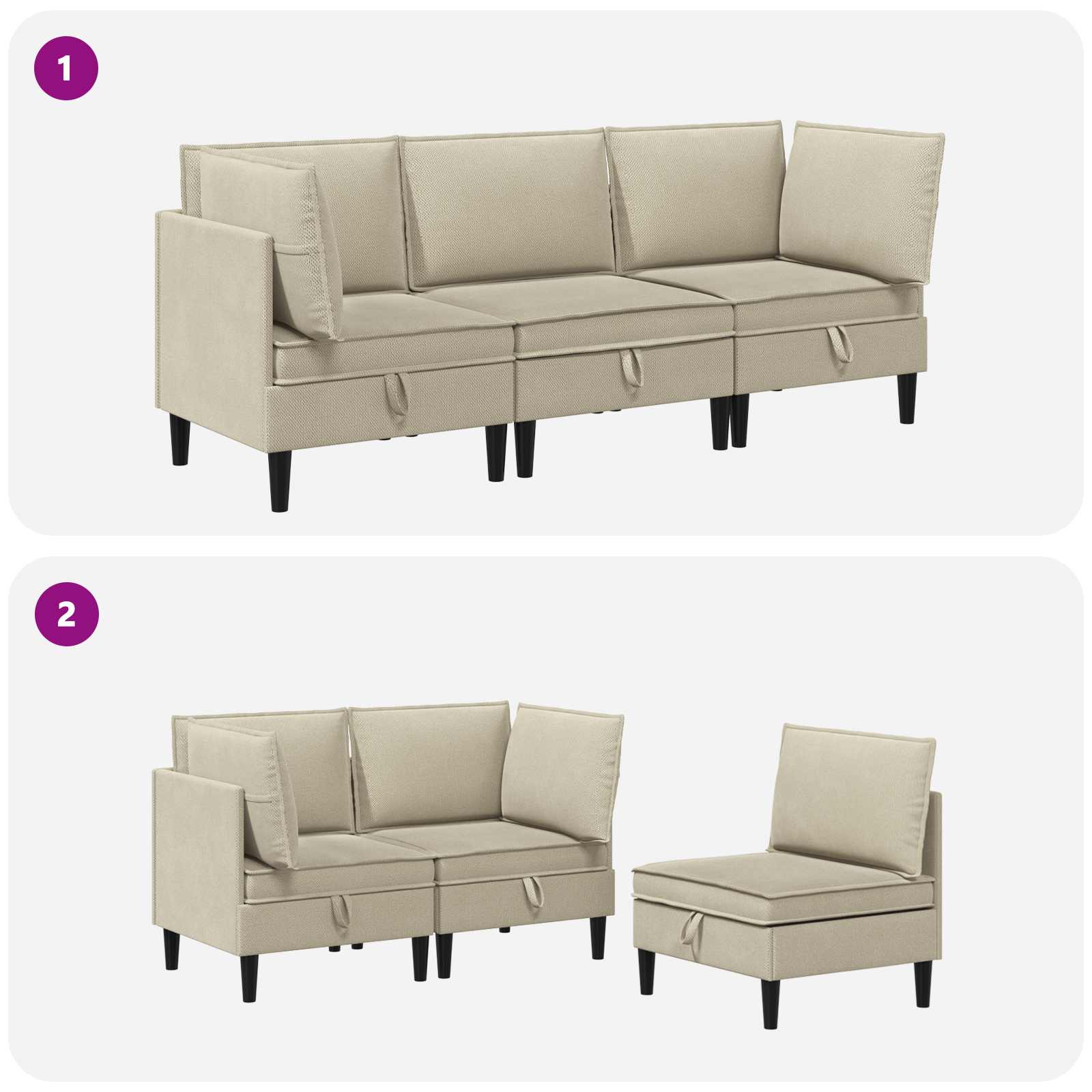 Set di mobili per il soggiorno 3 pcs Sabbia Tessuto | homemem39