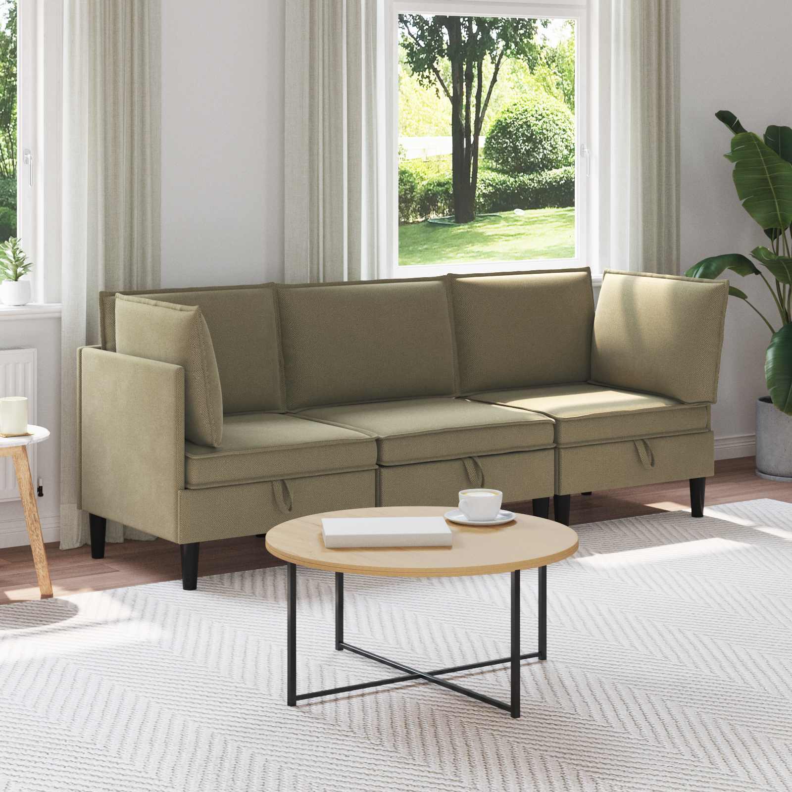 Set di mobili per il soggiorno 3 pcs Cachi Tessuto | homemem39