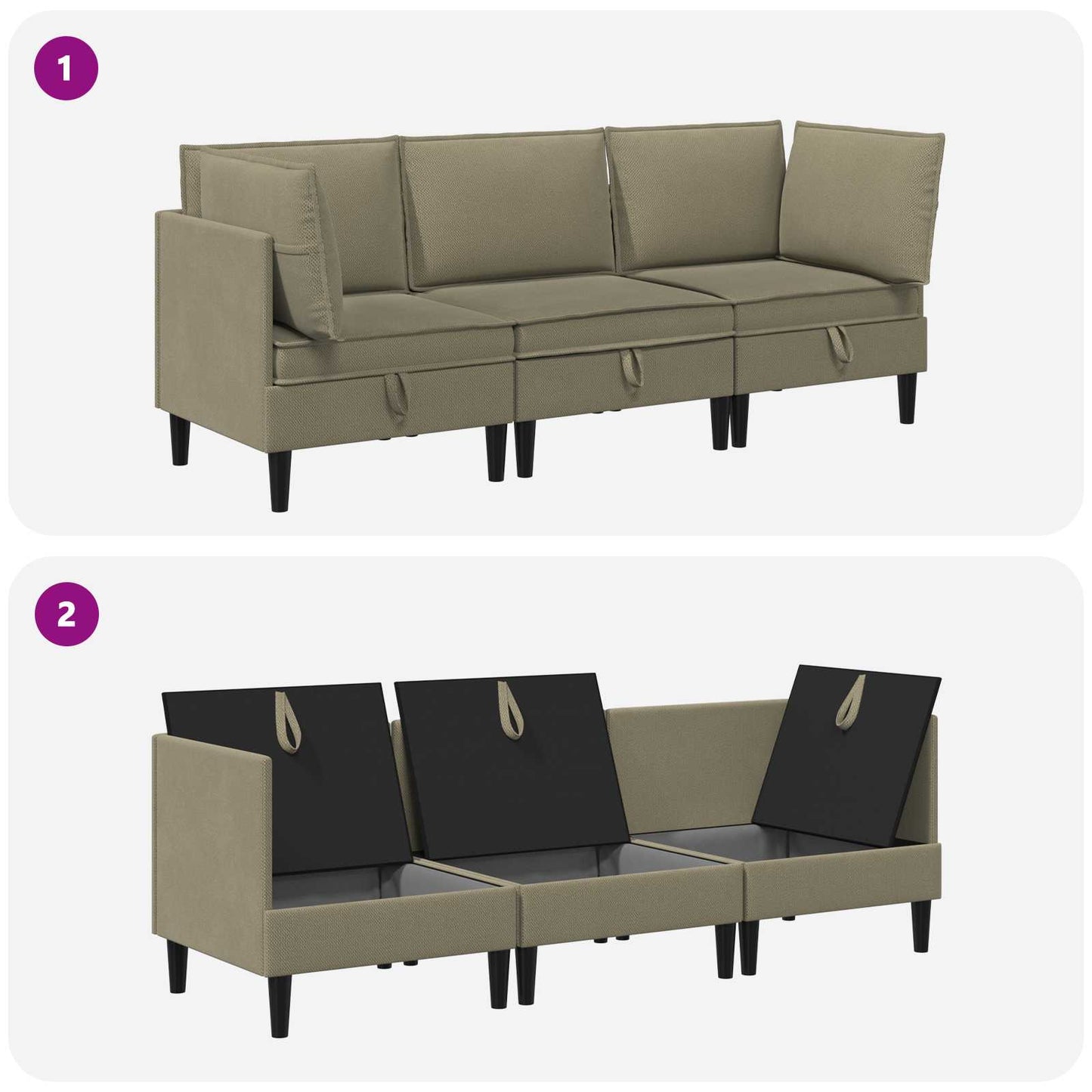 Set di mobili per il soggiorno 3 pcs Cachi Tessuto | homemem39