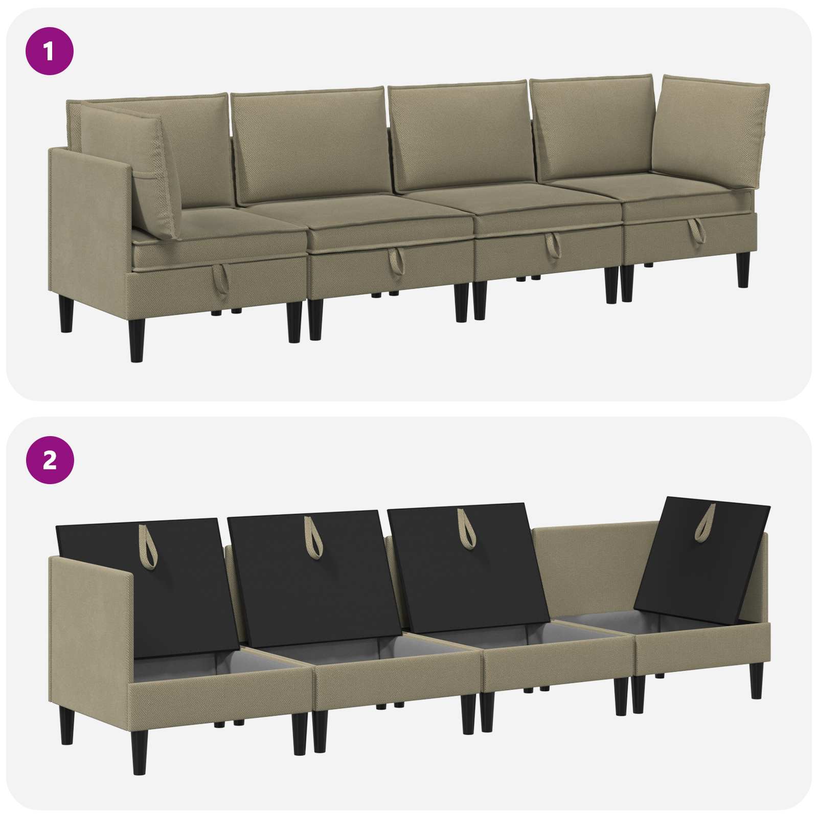 Set di mobili per il soggiorno 4 pcs Cachi Tessuto | homemem39