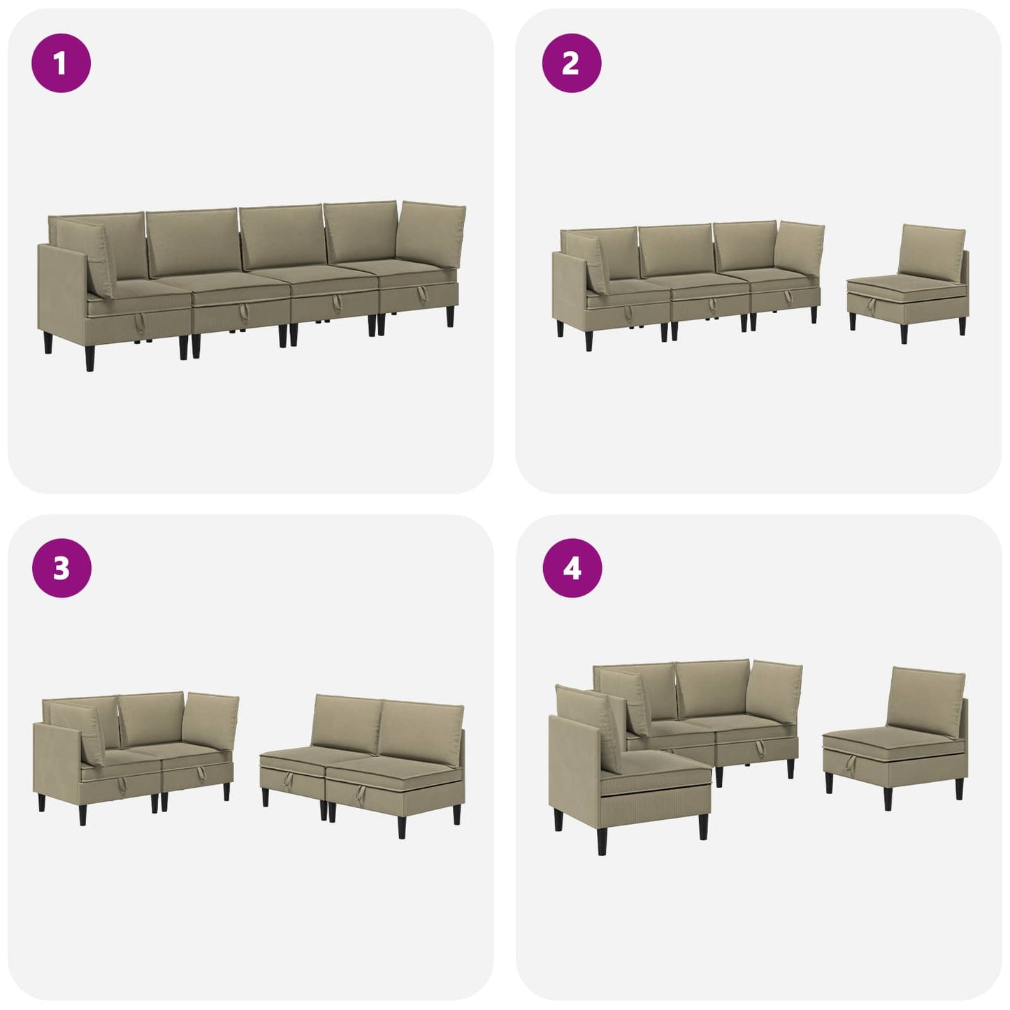 Set di mobili per il soggiorno 4 pcs Cachi Tessuto