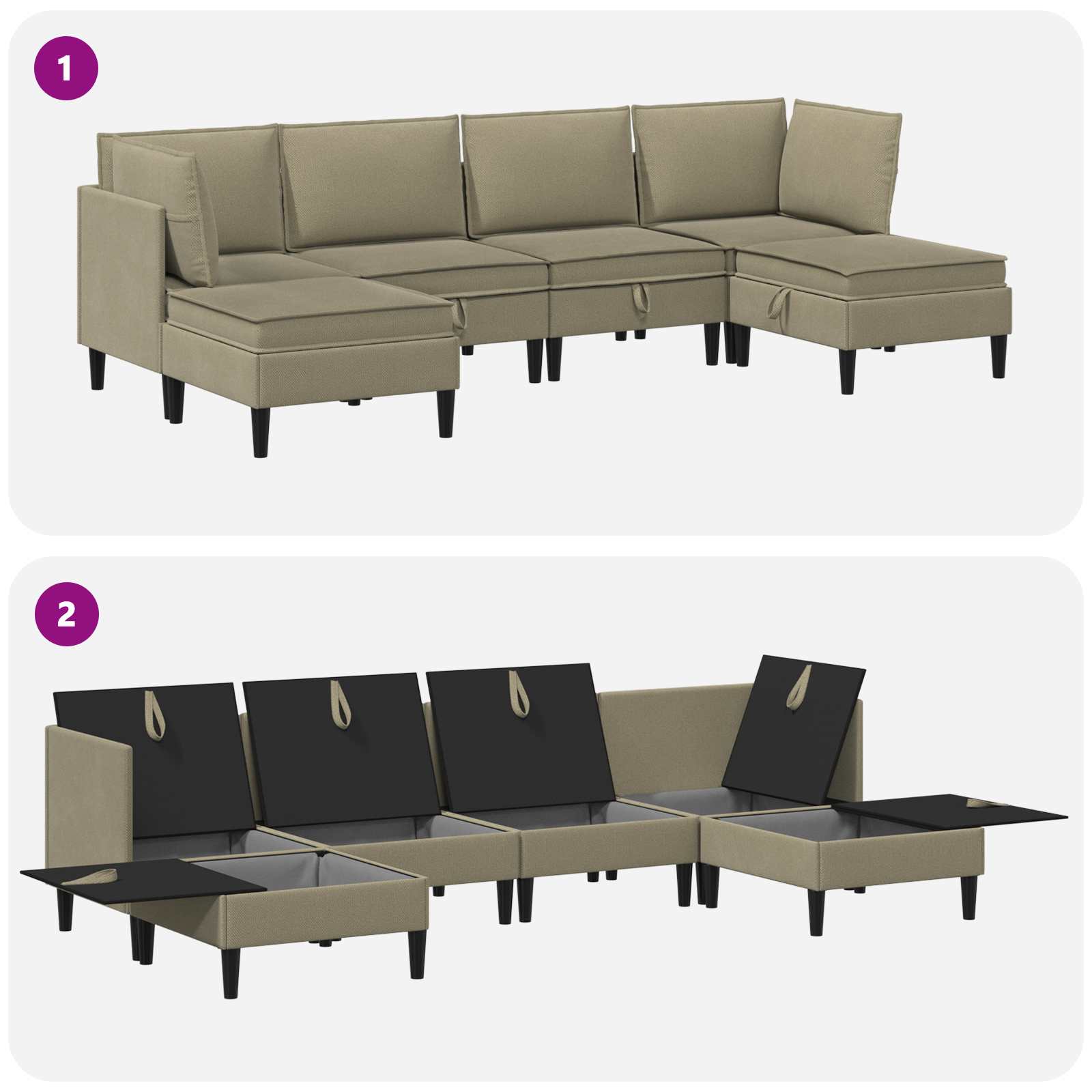 Set di mobili per il soggiorno 6 pcs Cachi Tessuto | homemem39