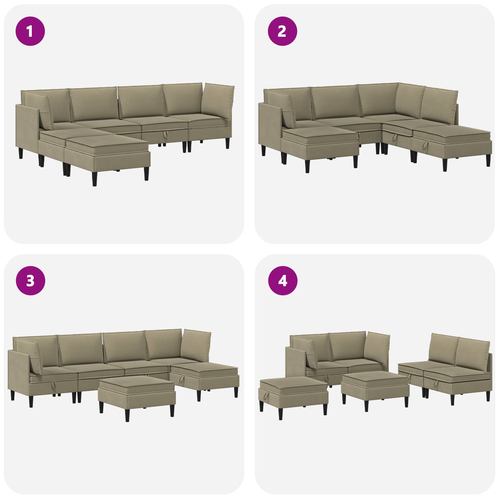 Set di mobili per il soggiorno 6 pcs Cachi Tessuto | homemem39