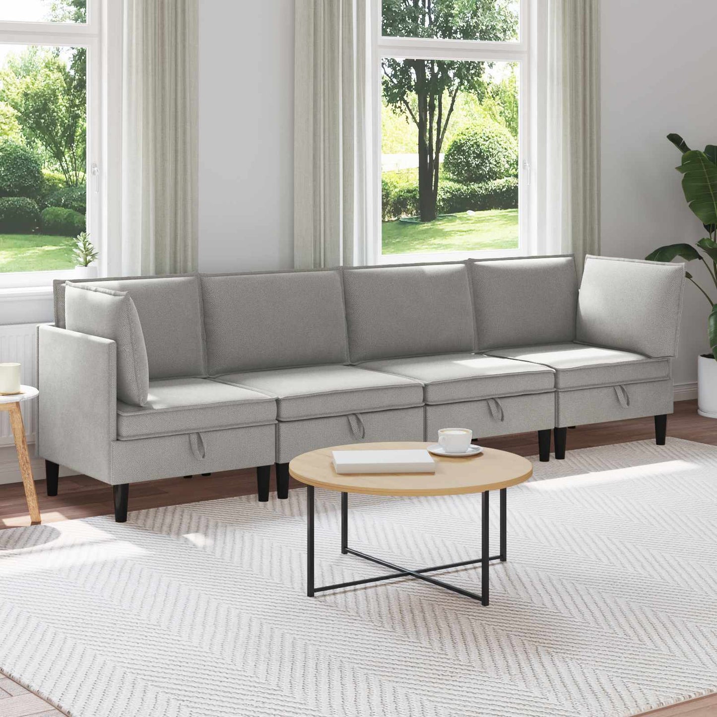 Set di mobili per il soggiorno 4 pcs Grigio chiaro Tessuto | homemem39