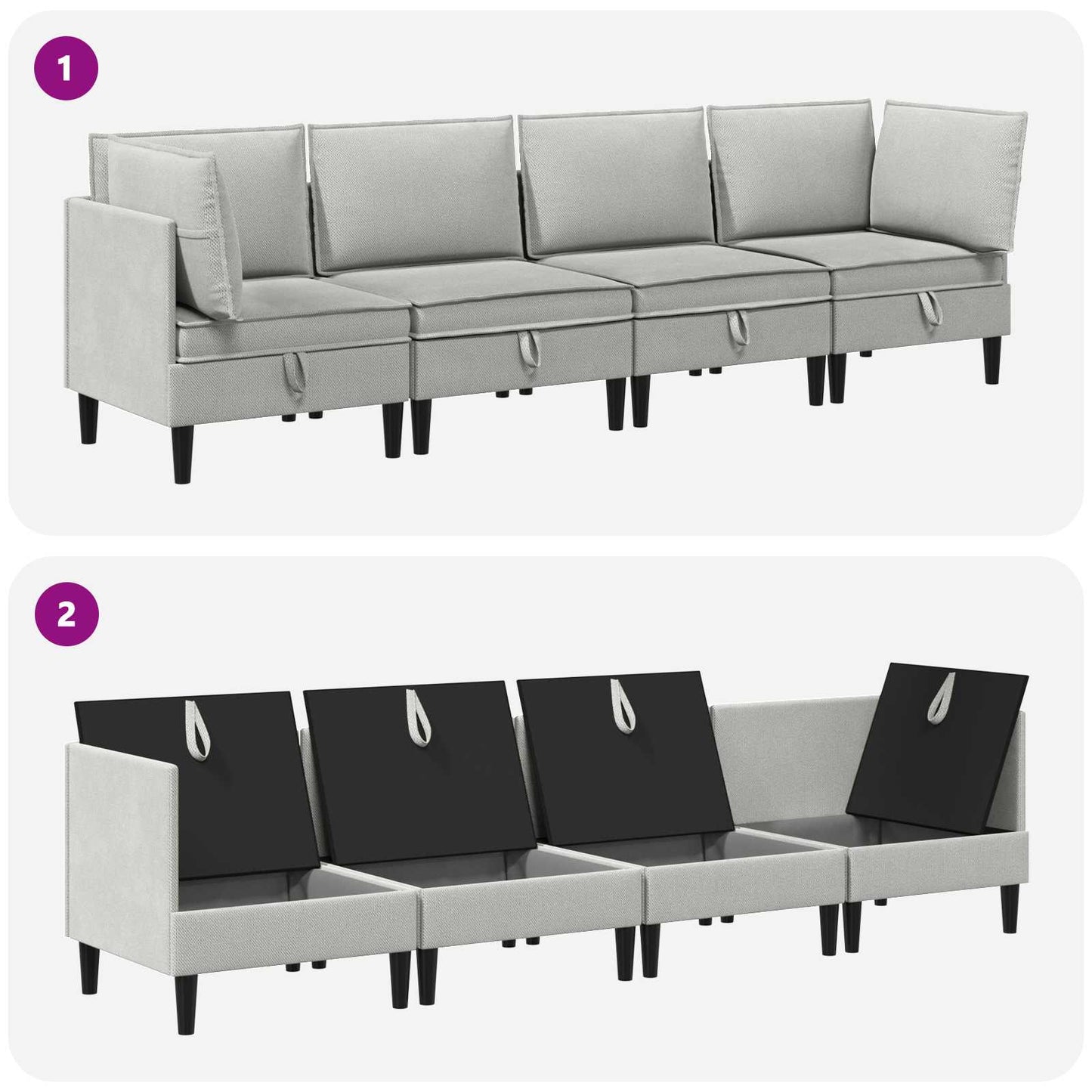 Set di mobili per il soggiorno 4 pcs Grigio chiaro Tessuto | homemem39