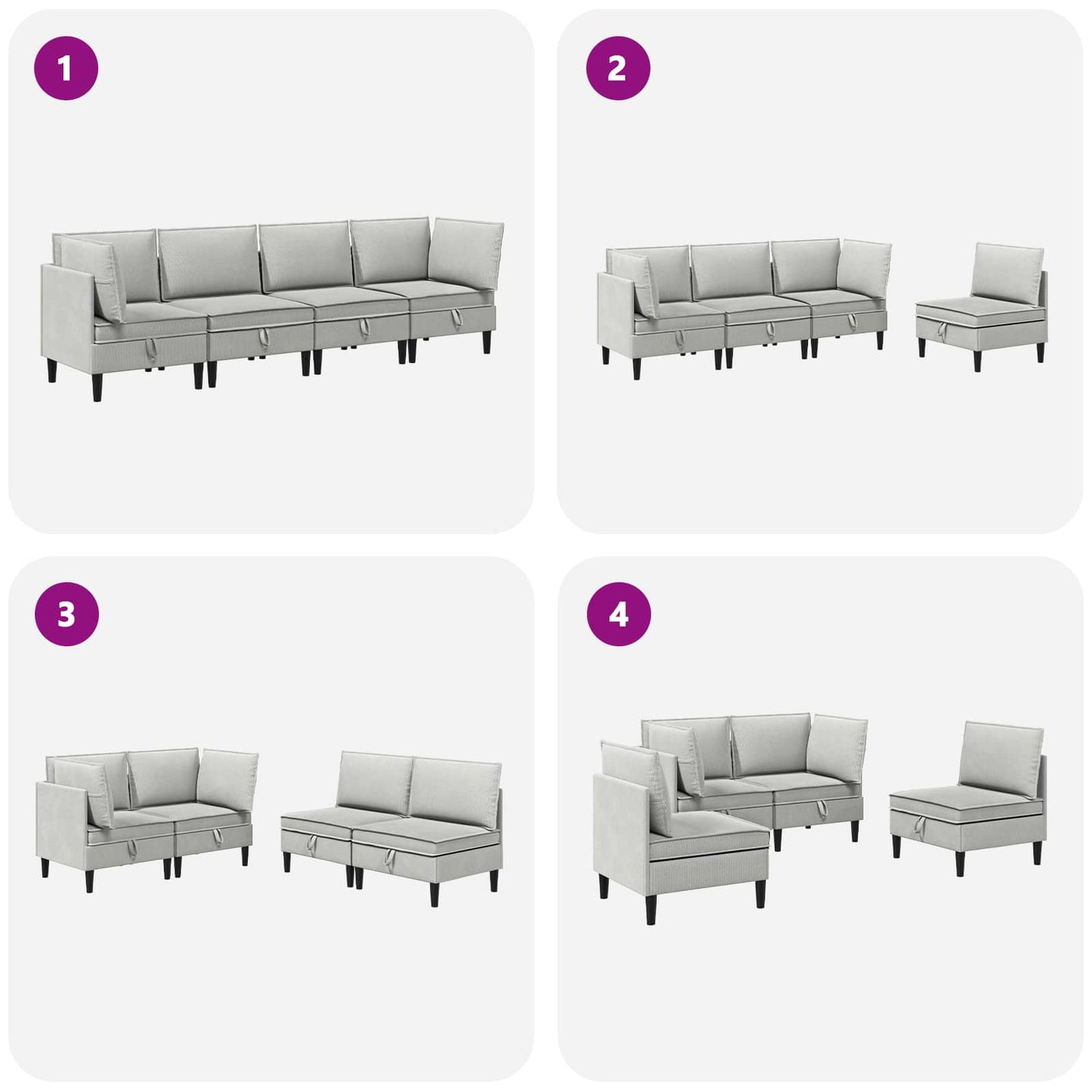 Set di mobili per il soggiorno 4 pcs Grigio chiaro Tessuto