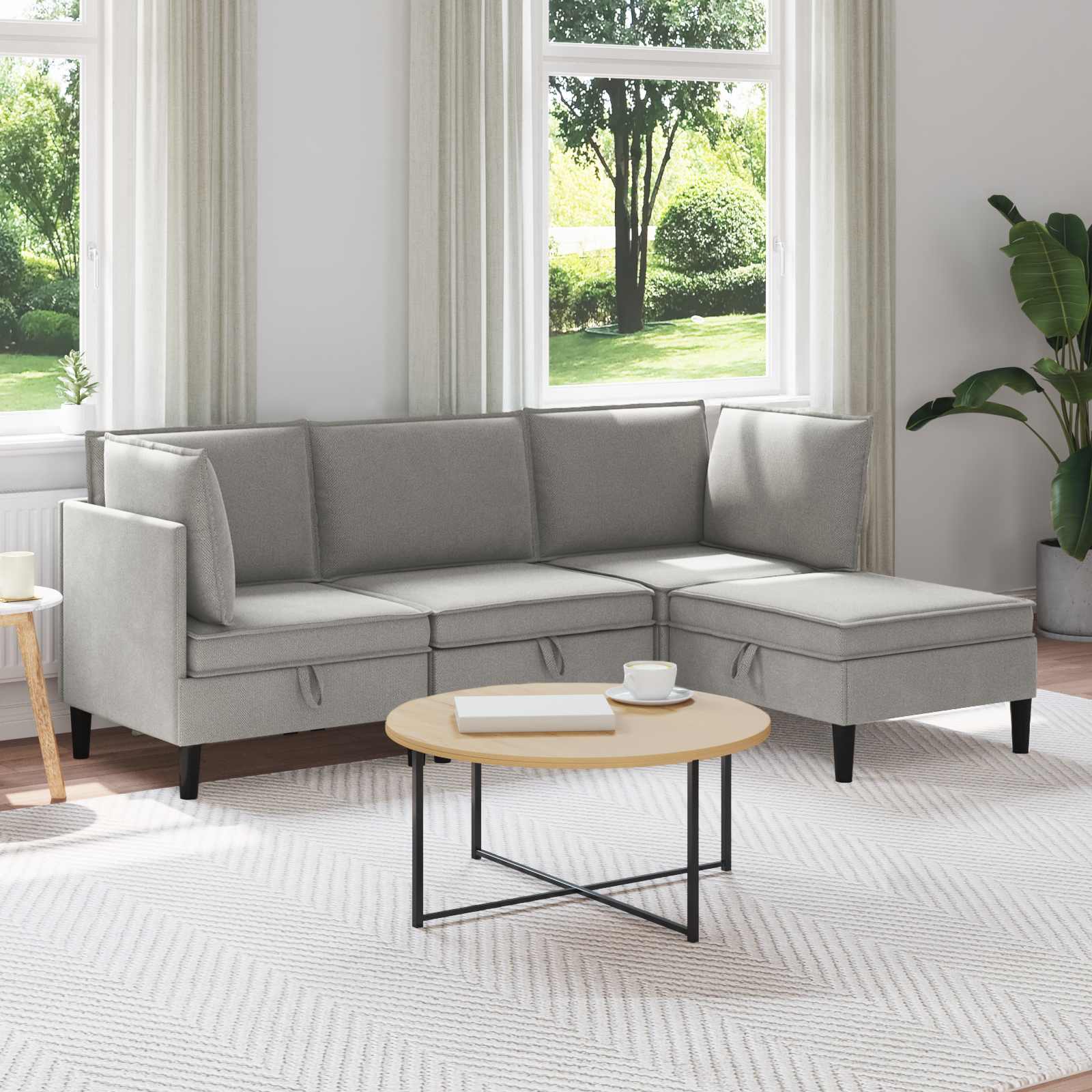 Set di mobili per il soggiorno 4 pcs Grigio chiaro Tessuto | homemem39