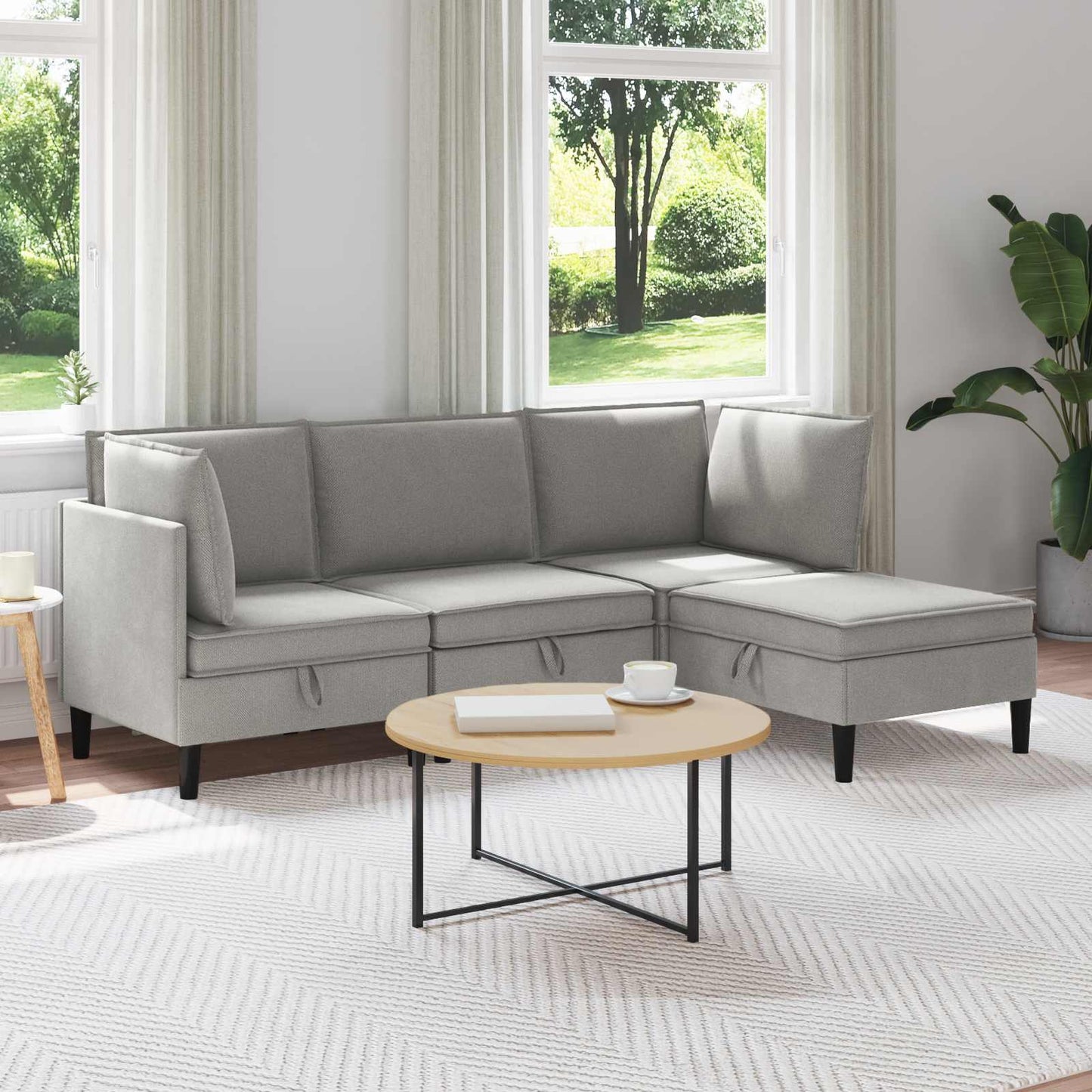 Set di mobili per il soggiorno 4 pcs Grigio chiaro Tessuto