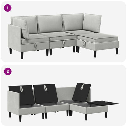 Set di mobili per il soggiorno 4 pcs Grigio chiaro Tessuto | homemem39