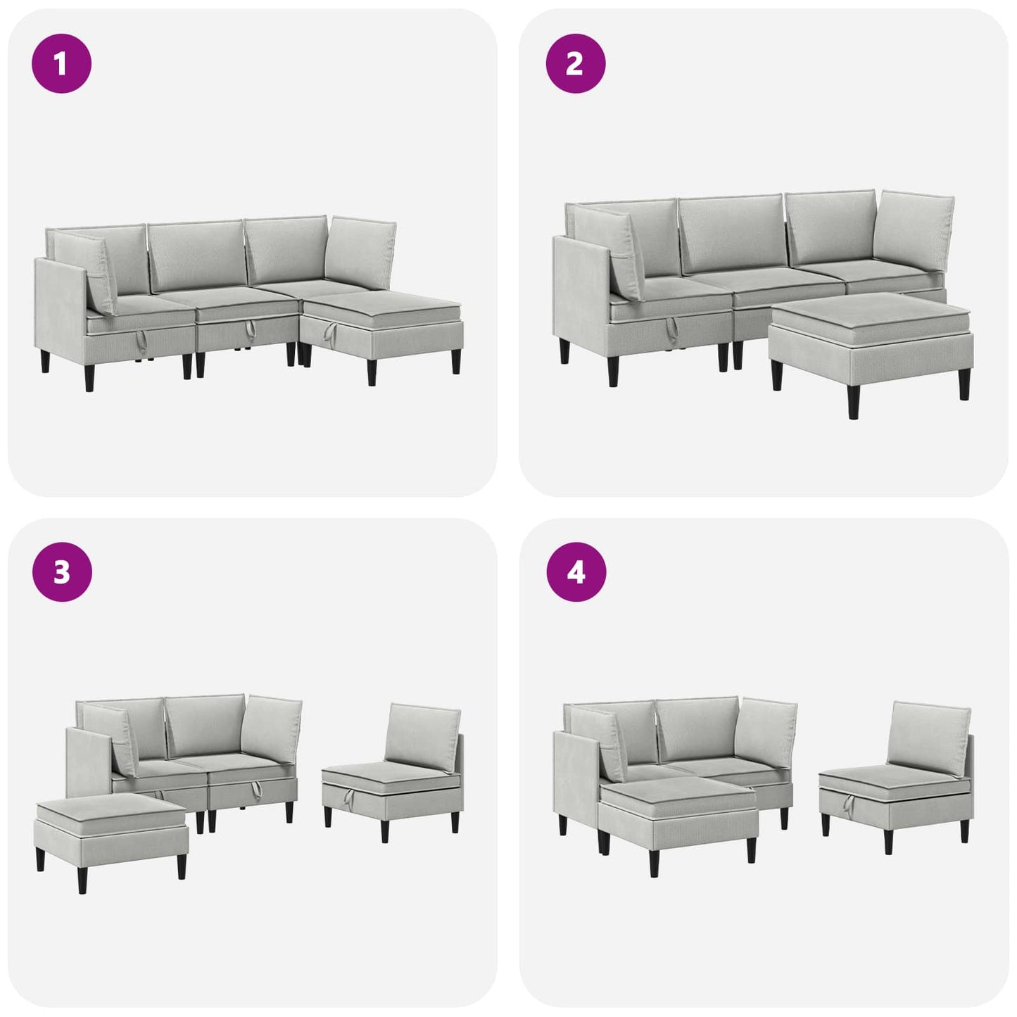 Set di mobili per il soggiorno 4 pcs Grigio chiaro Tessuto