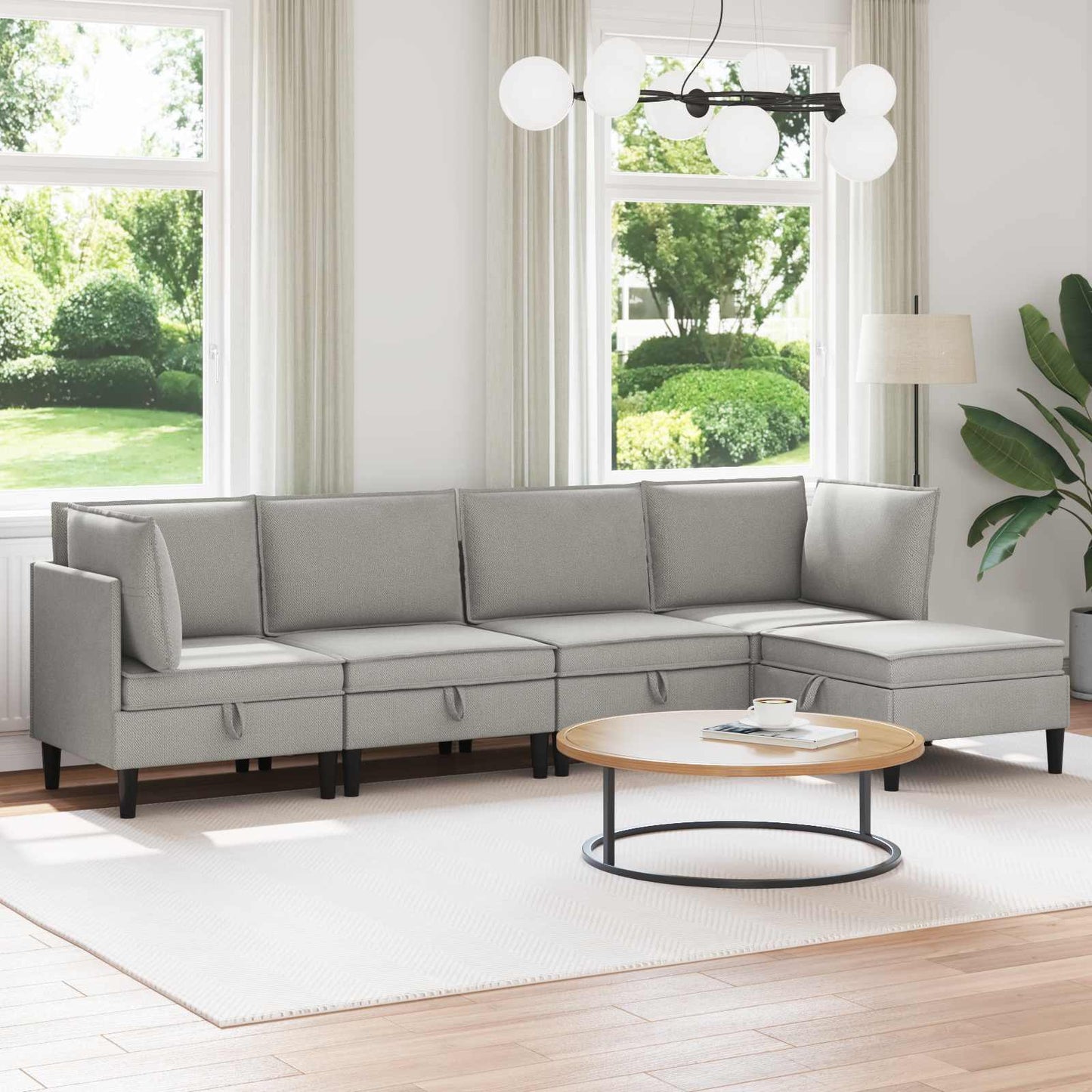 Set di mobili per il soggiorno 5 pcs Grigio chiaro Tessuto | homemem39