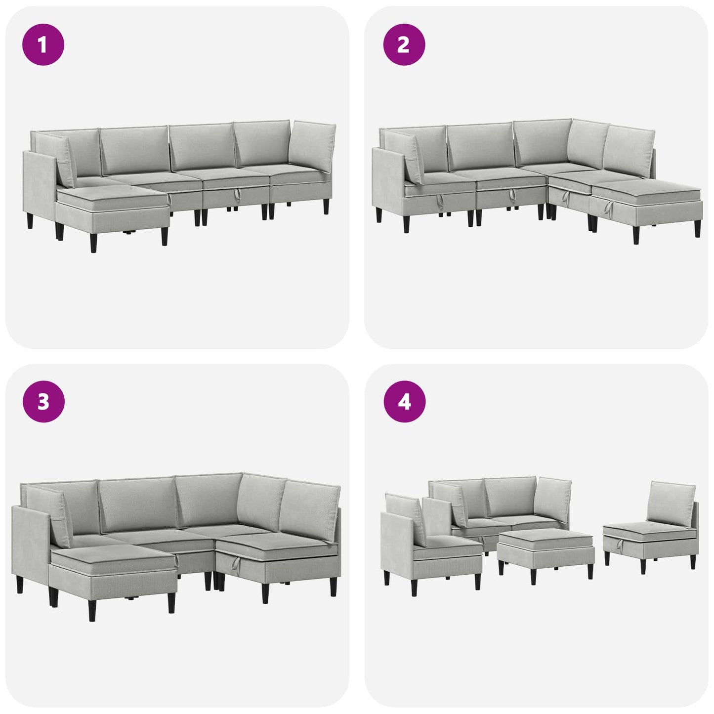 Set di mobili per il soggiorno 5 pcs Grigio chiaro Tessuto | homemem39