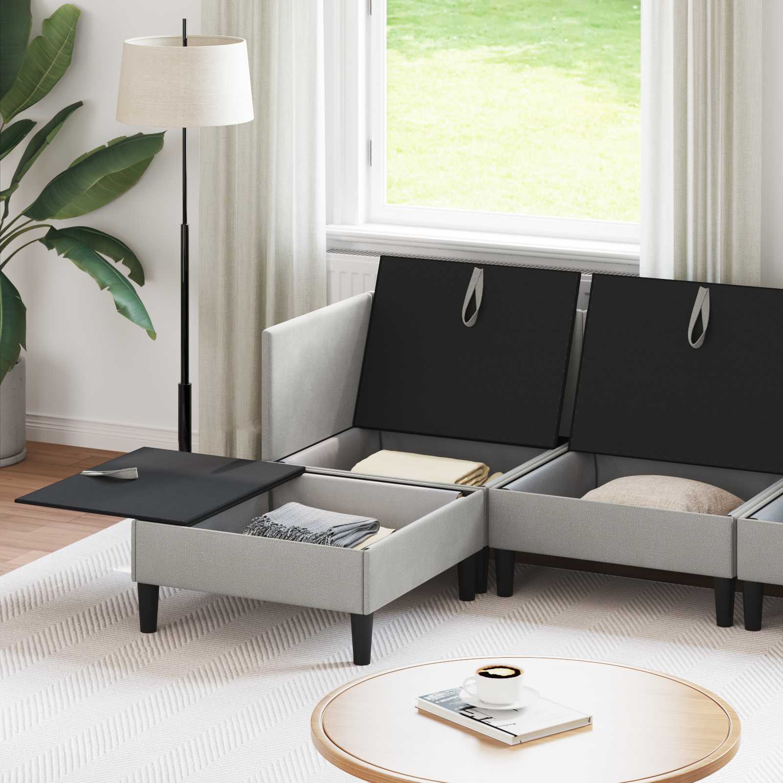 Set di mobili per il soggiorno 6 pcs Grigio chiaro Tessuto | homemem39