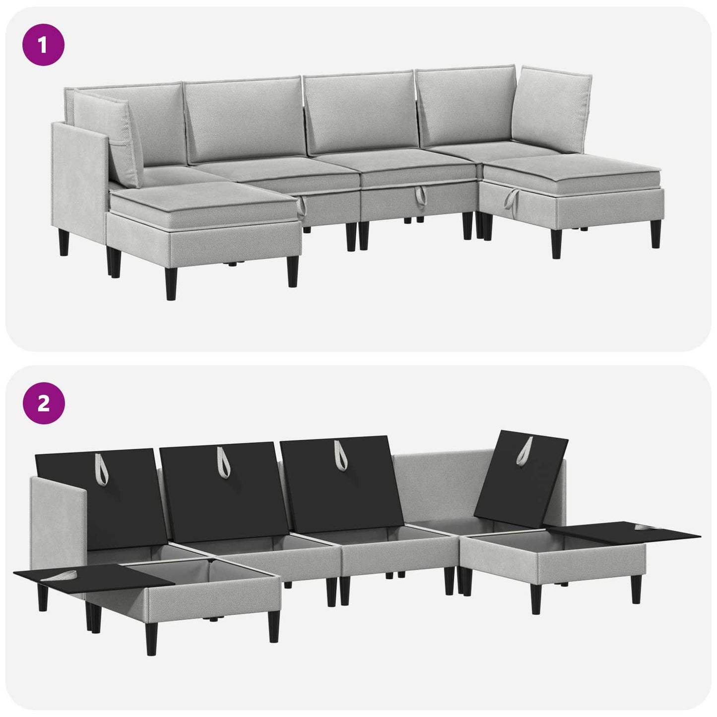 Set di mobili per il soggiorno 6 pcs Grigio chiaro Tessuto | homemem39