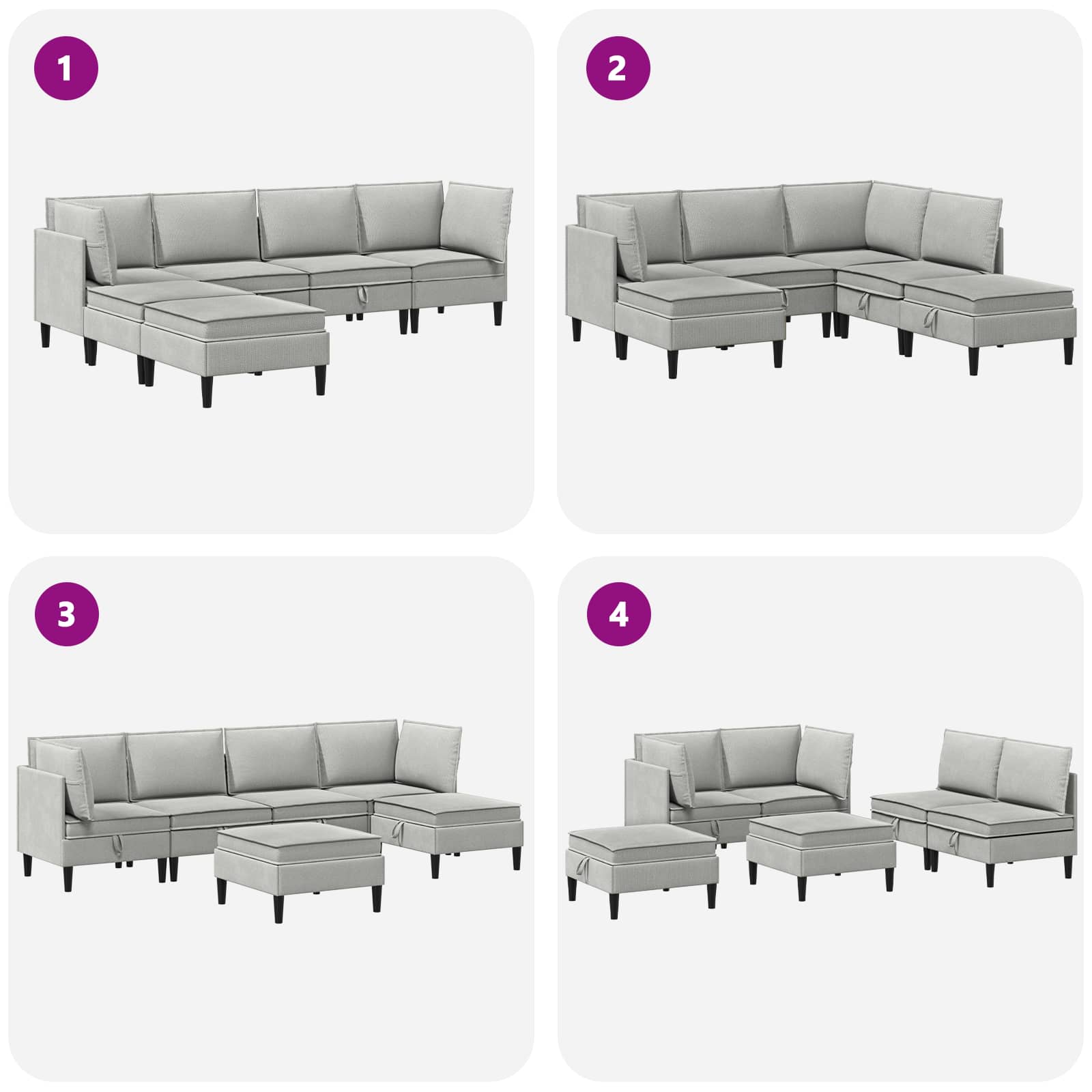 Set di mobili per il soggiorno 6 pcs Grigio chiaro Tessuto | homemem39