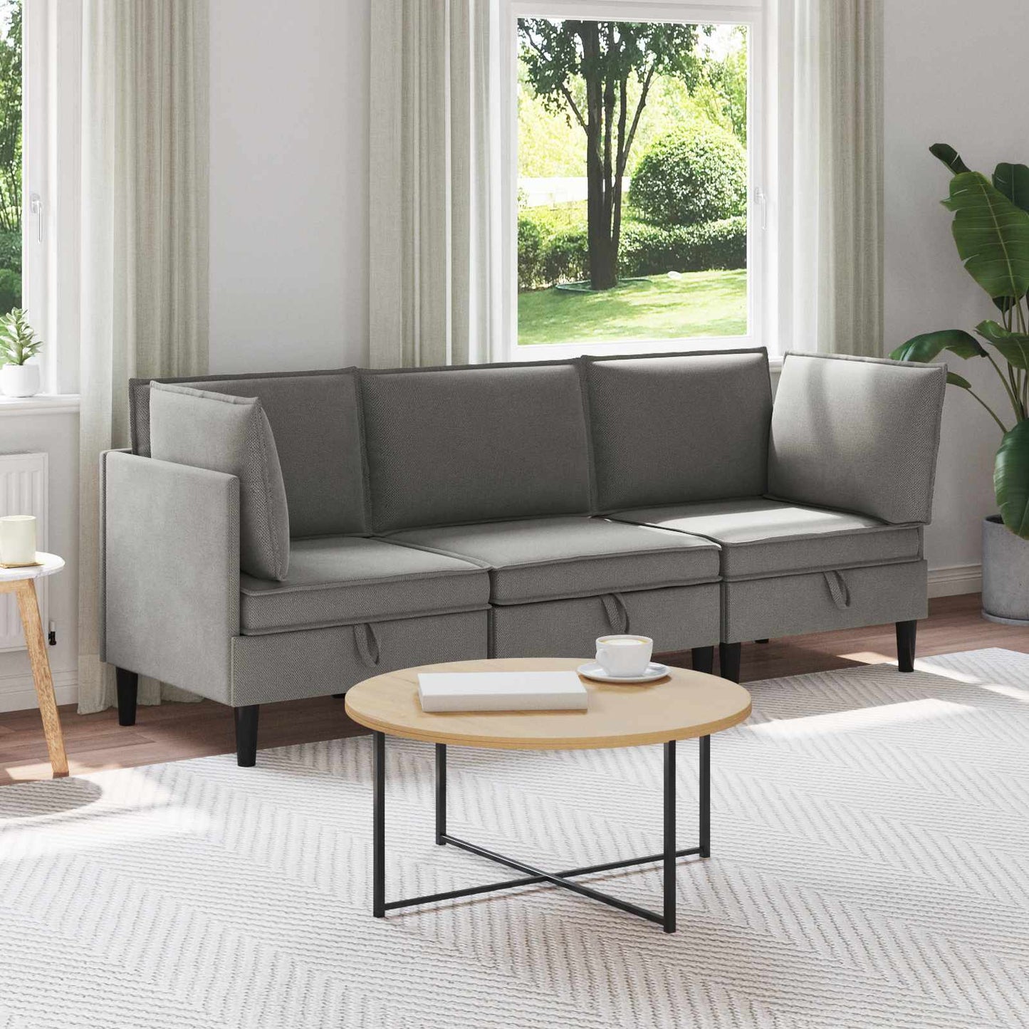Set di mobili per il soggiorno 3 pcs Grigio scuro Tessuto