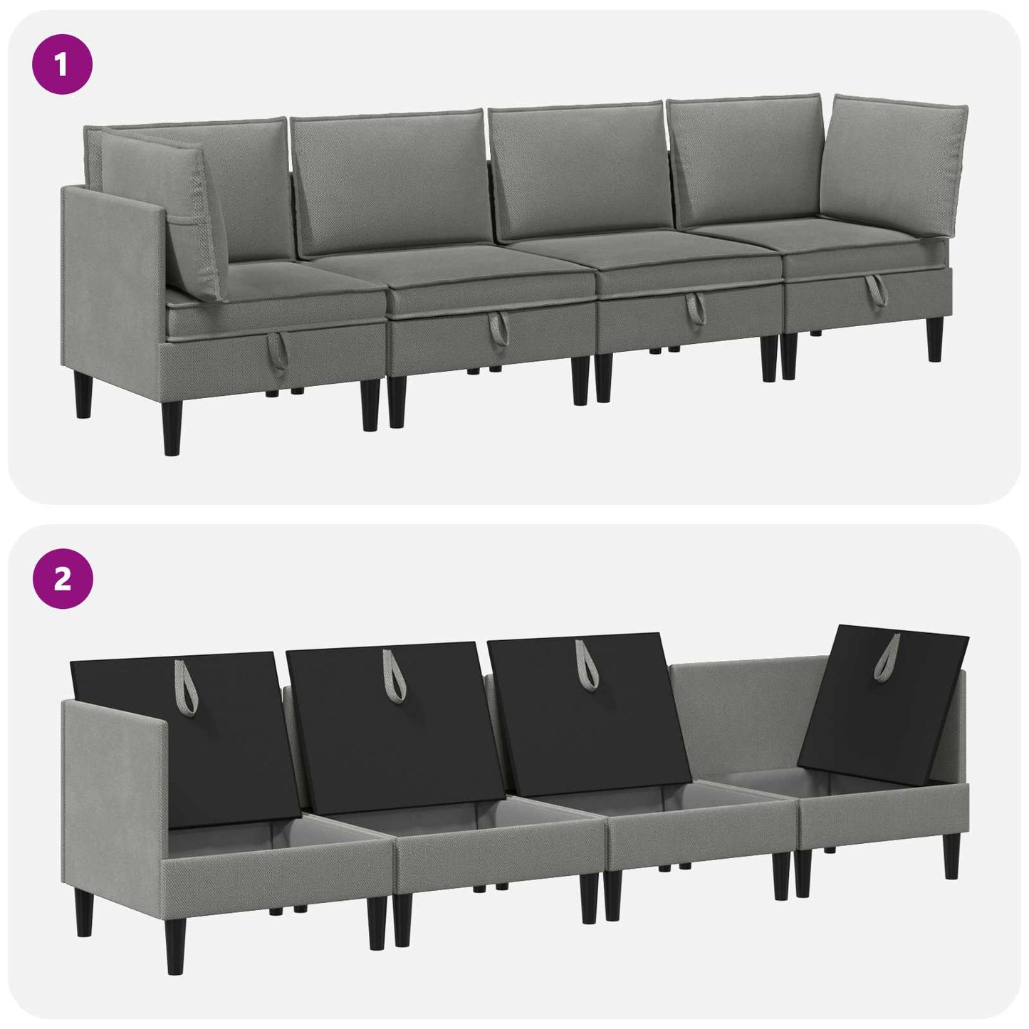 Set di mobili per il soggiorno 4 pcs Grigio scuro Tessuto | homemem39