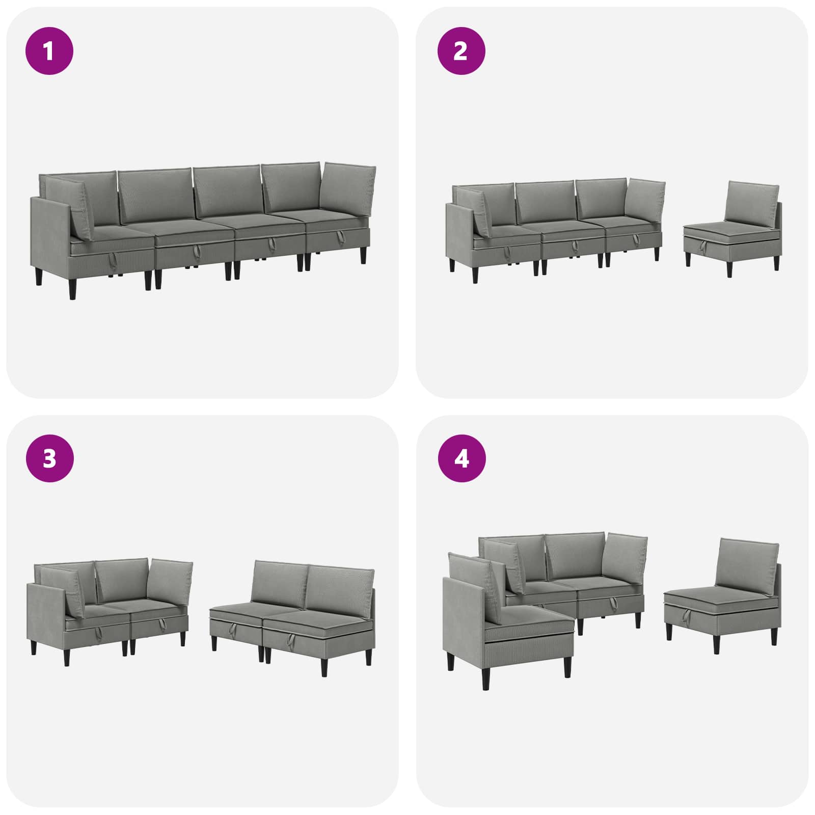 Set di mobili per il soggiorno 4 pcs Grigio scuro Tessuto | homemem39