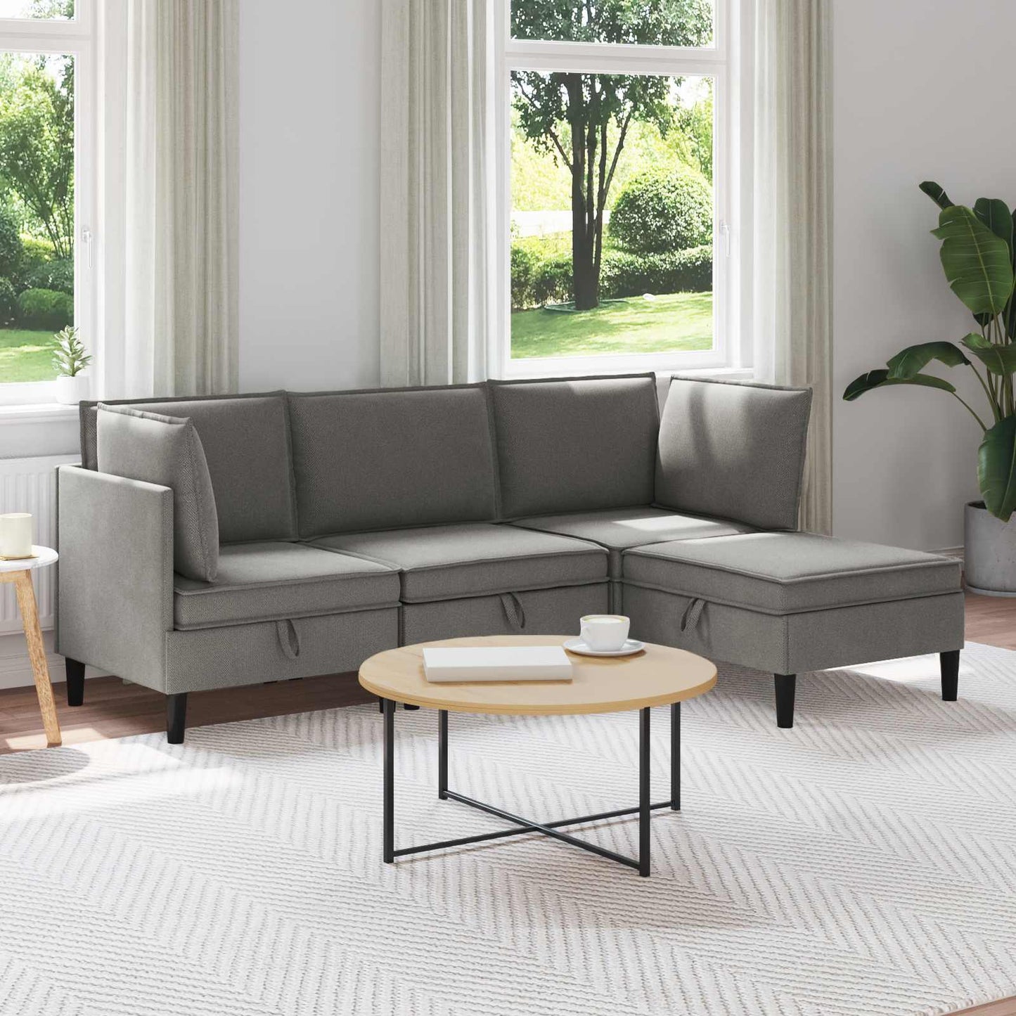 Set di mobili per il soggiorno 4 pcs Grigio scuro Tessuto | homemem39
