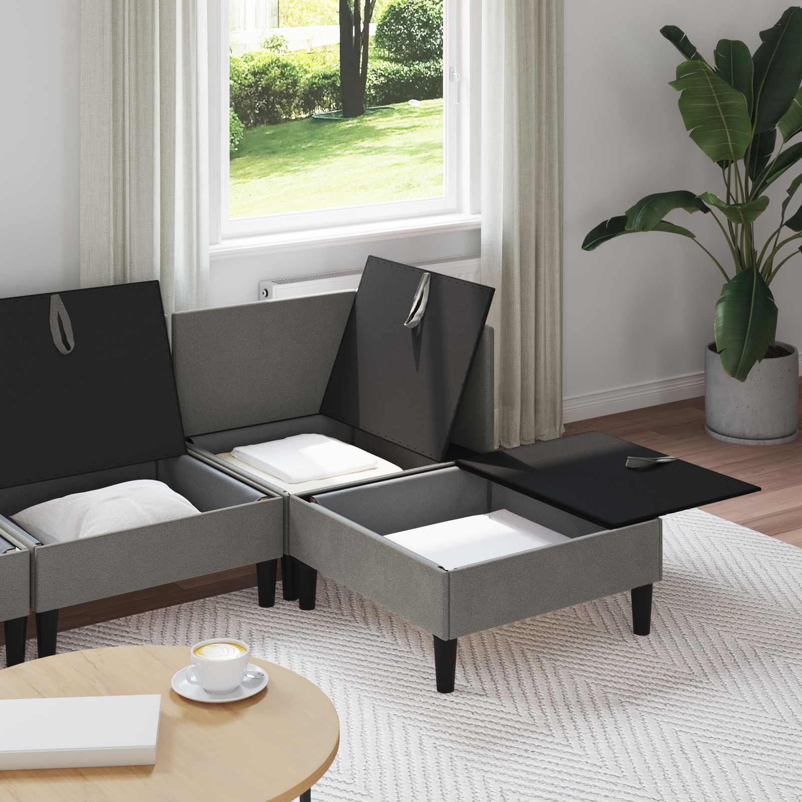 Set di mobili per il soggiorno 4 pcs Grigio scuro Tessuto | homemem39