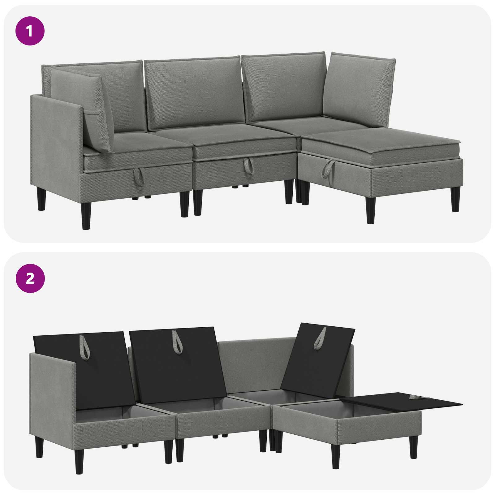 Set di mobili per il soggiorno 4 pcs Grigio scuro Tessuto | homemem39