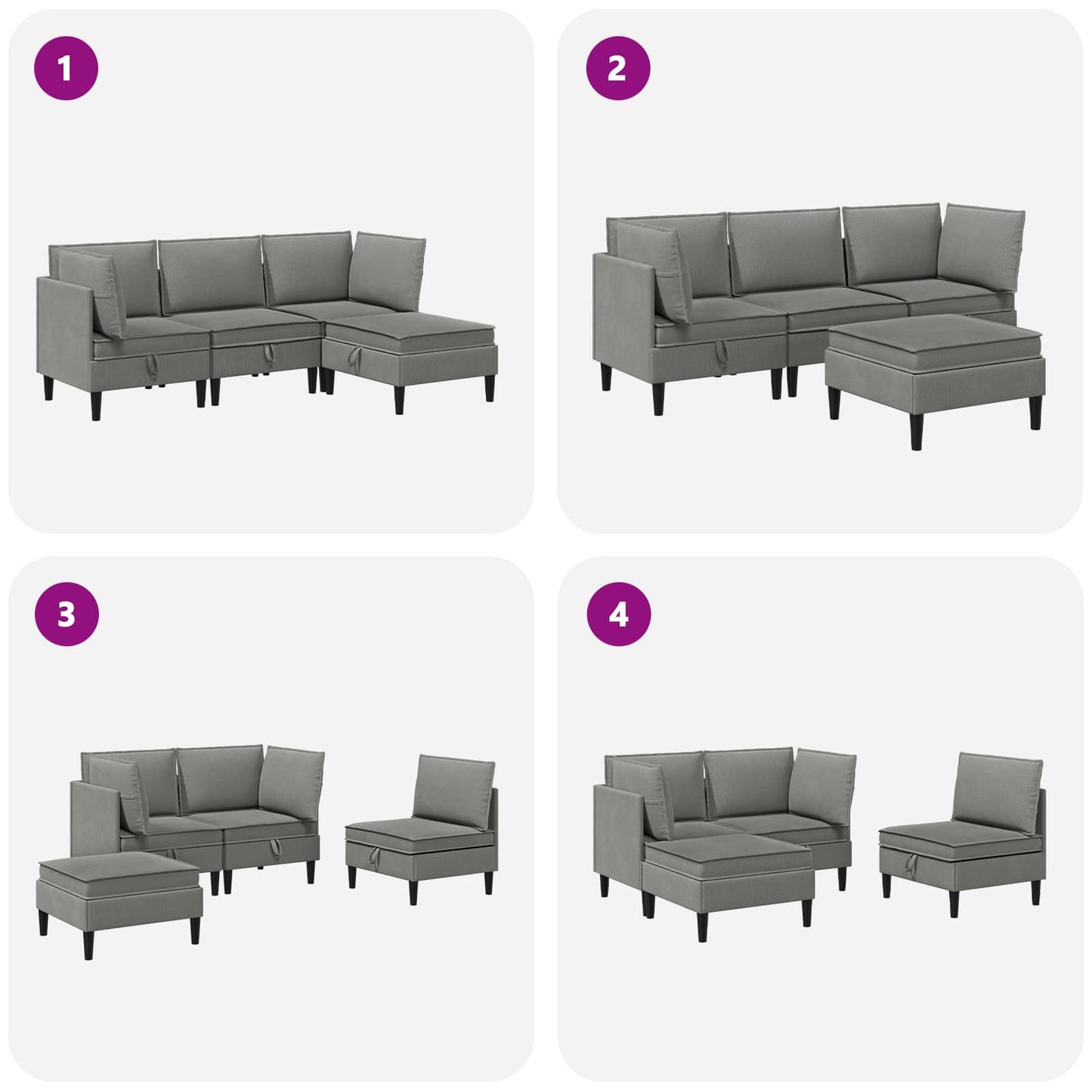 Set di mobili per il soggiorno 4 pcs Grigio scuro Tessuto