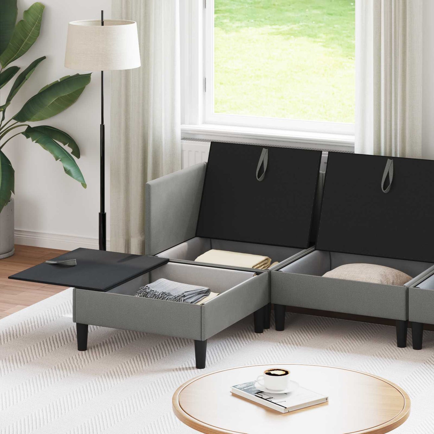 Set di mobili per il soggiorno 5 pcs Grigio scuro Tessuto | homemem39
