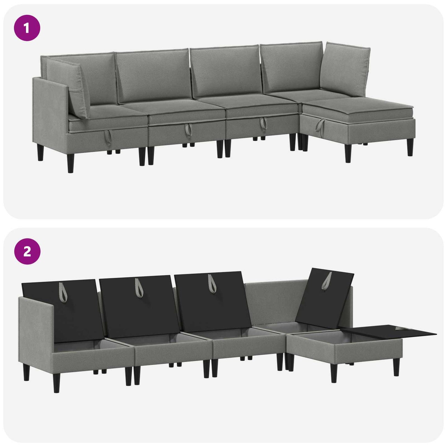 Set di mobili per il soggiorno 5 pcs Grigio scuro Tessuto | homemem39