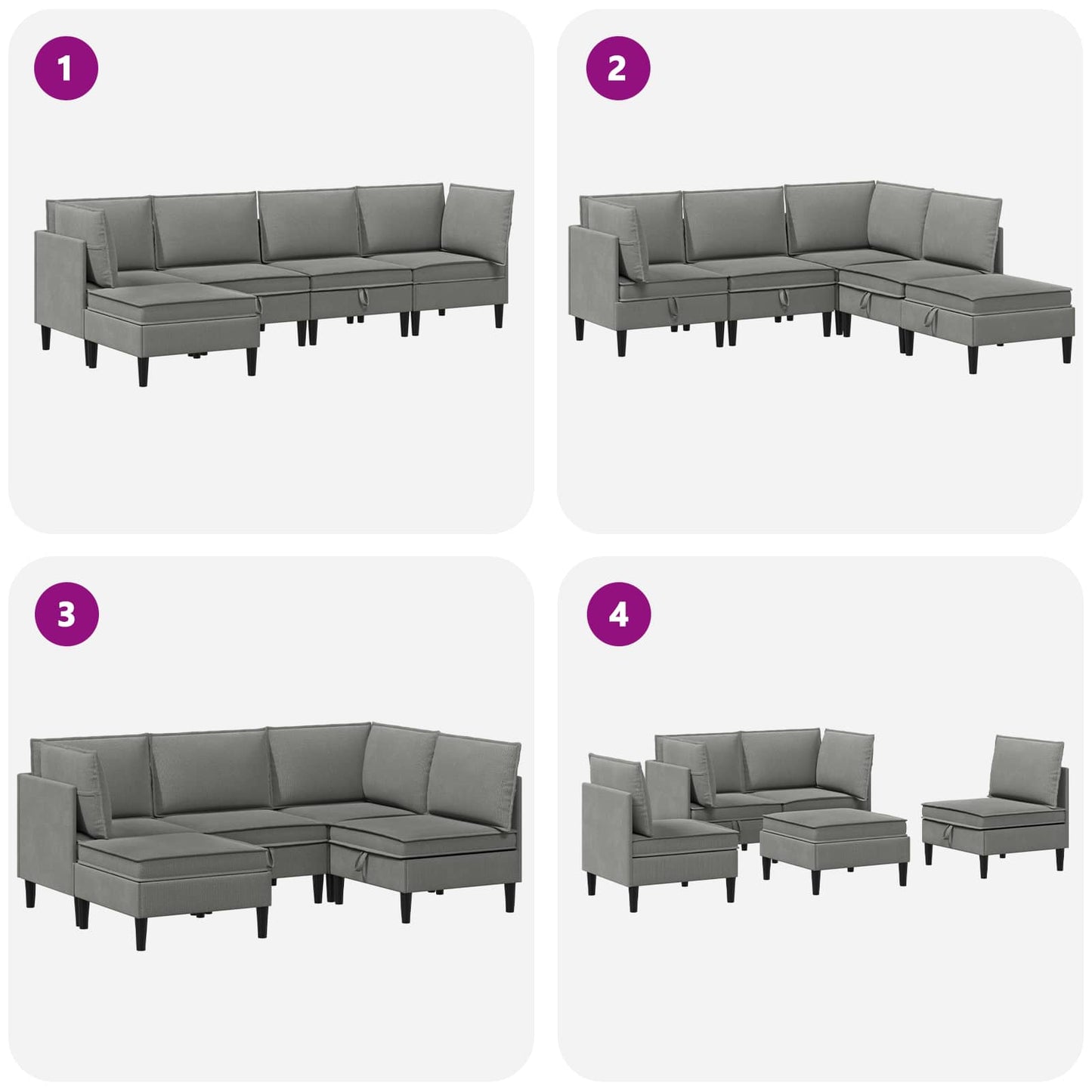 Set di mobili per il soggiorno 5 pcs Grigio scuro Tessuto | homemem39