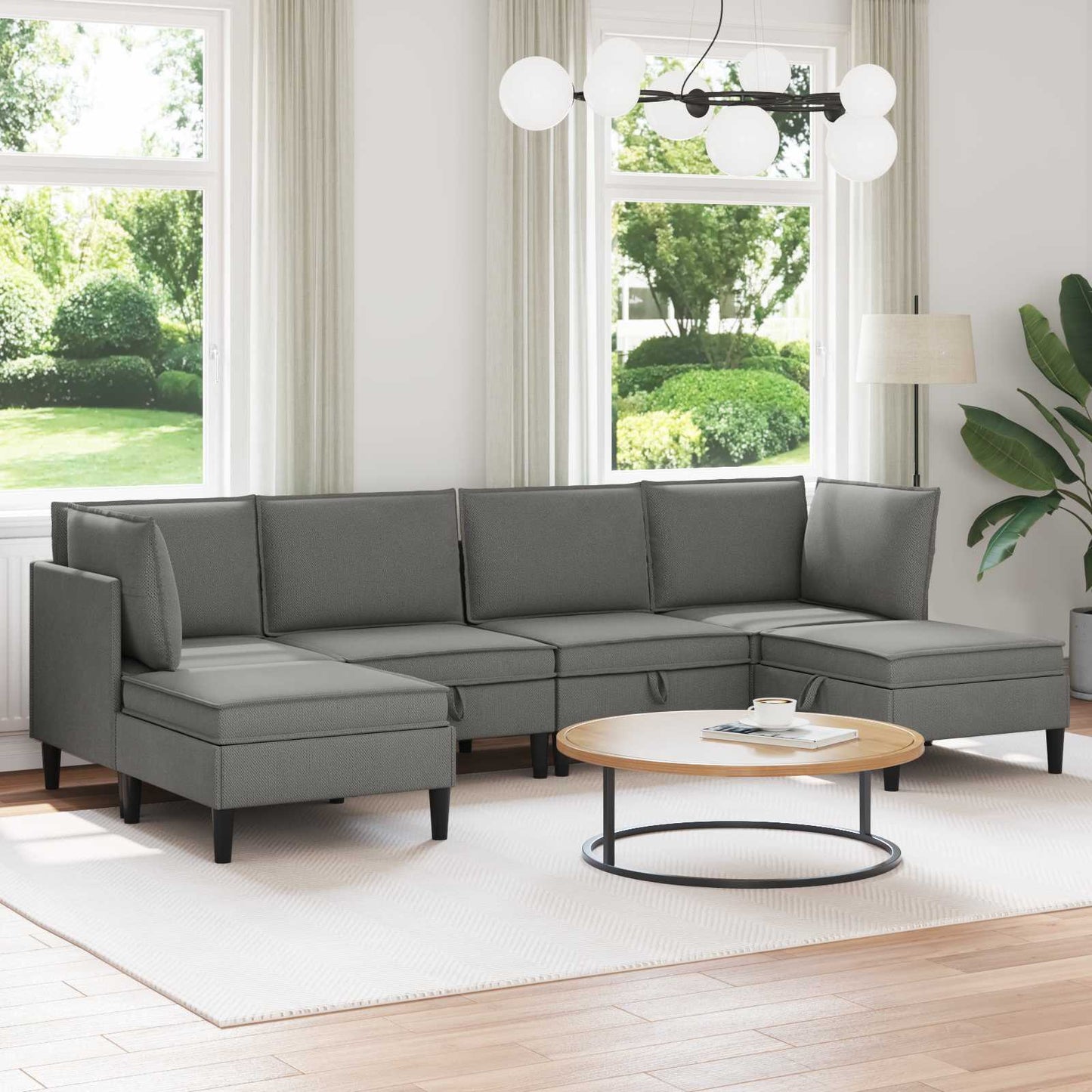 Set di mobili per il soggiorno 6 pcs Grigio scuro Tessuto | homemem39