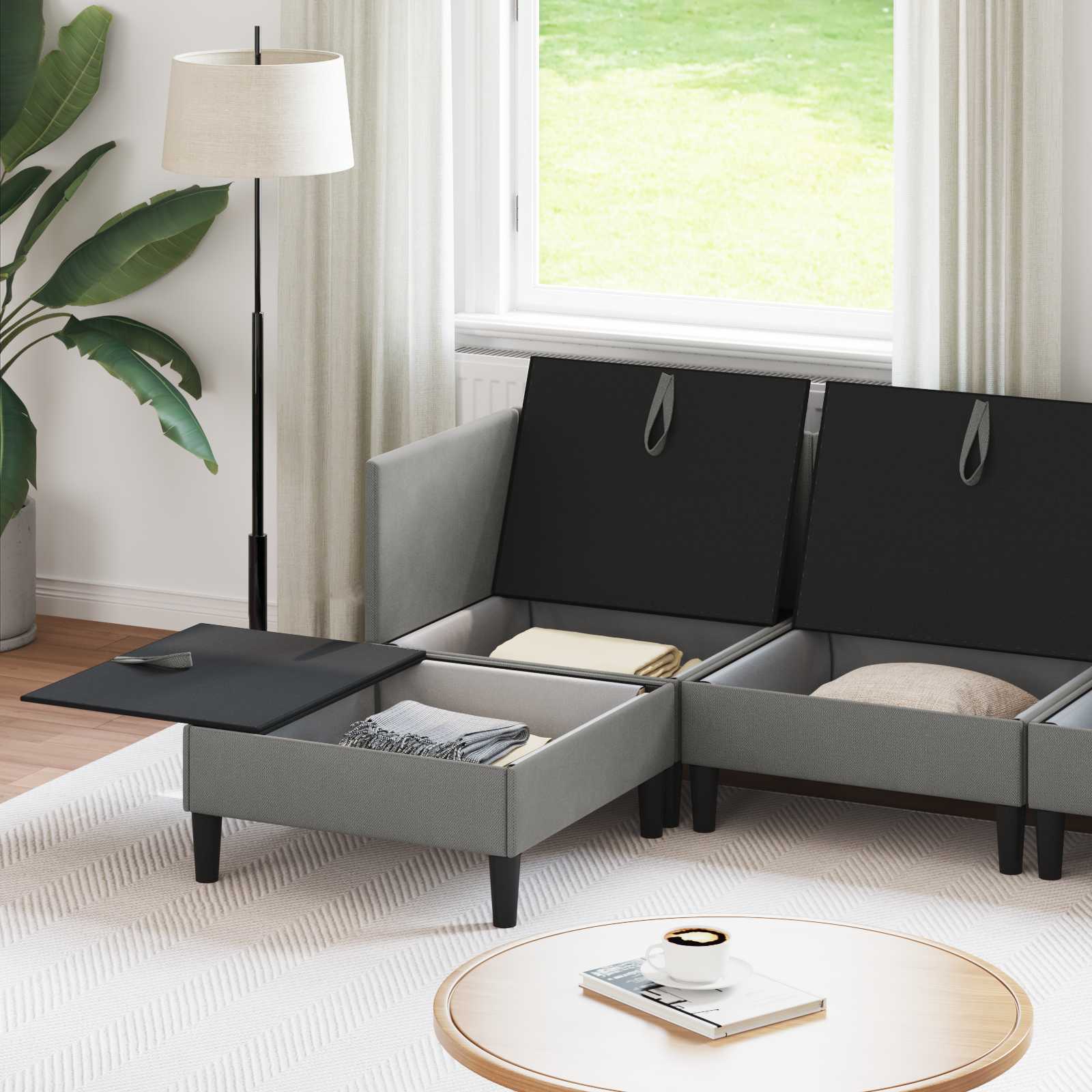 Set di mobili per il soggiorno 6 pcs Grigio scuro Tessuto | homemem39