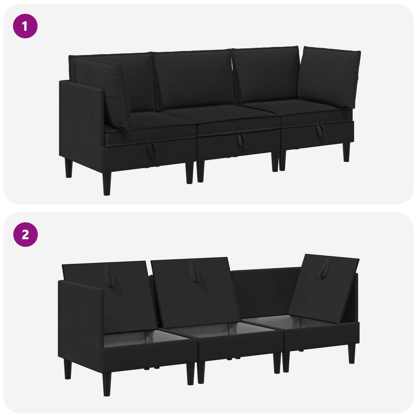 Set di mobili per il soggiorno 3 pcs Nero Tessuto