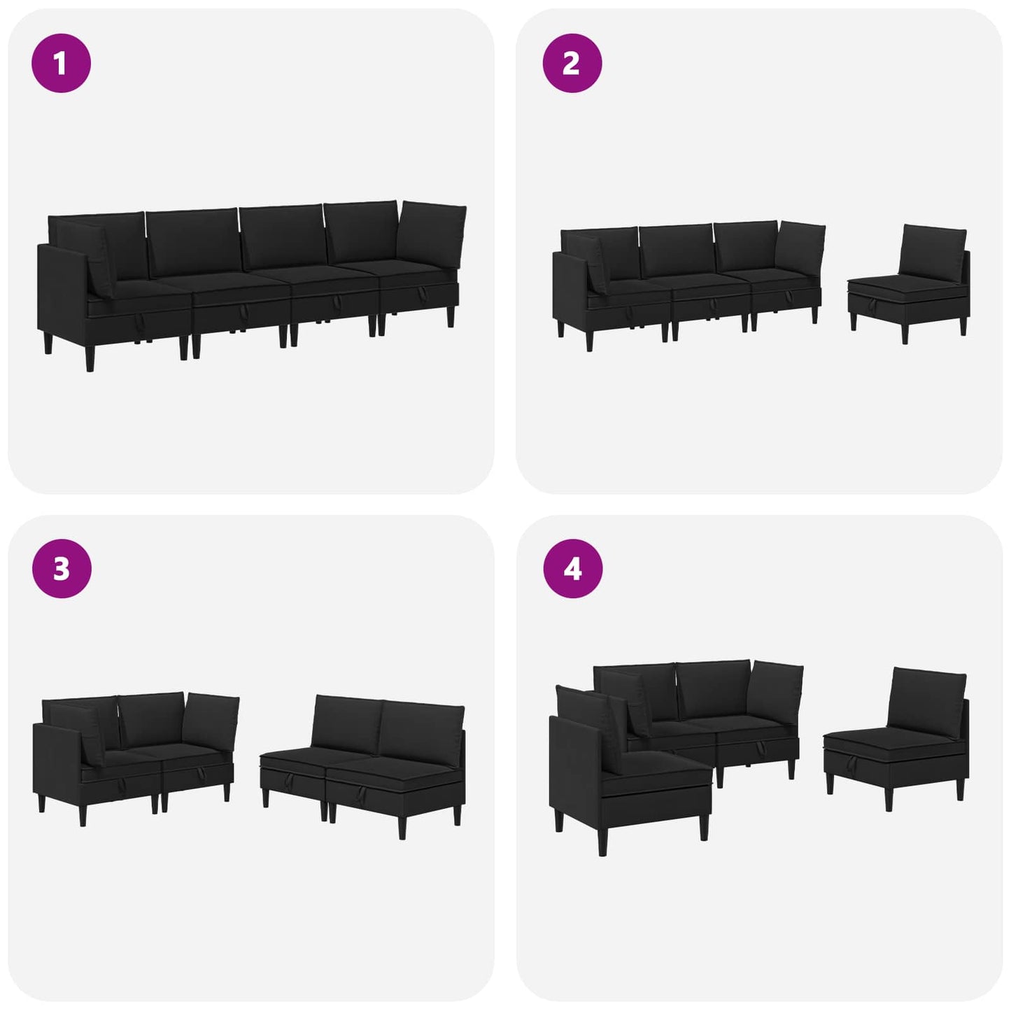 Set di mobili per il soggiorno 4 pcs Nero Tessuto | homemem39