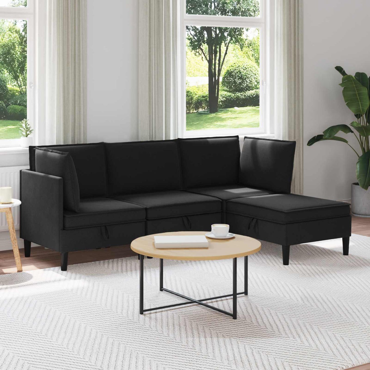 Set di mobili per il soggiorno 4 pcs Nero Tessuto