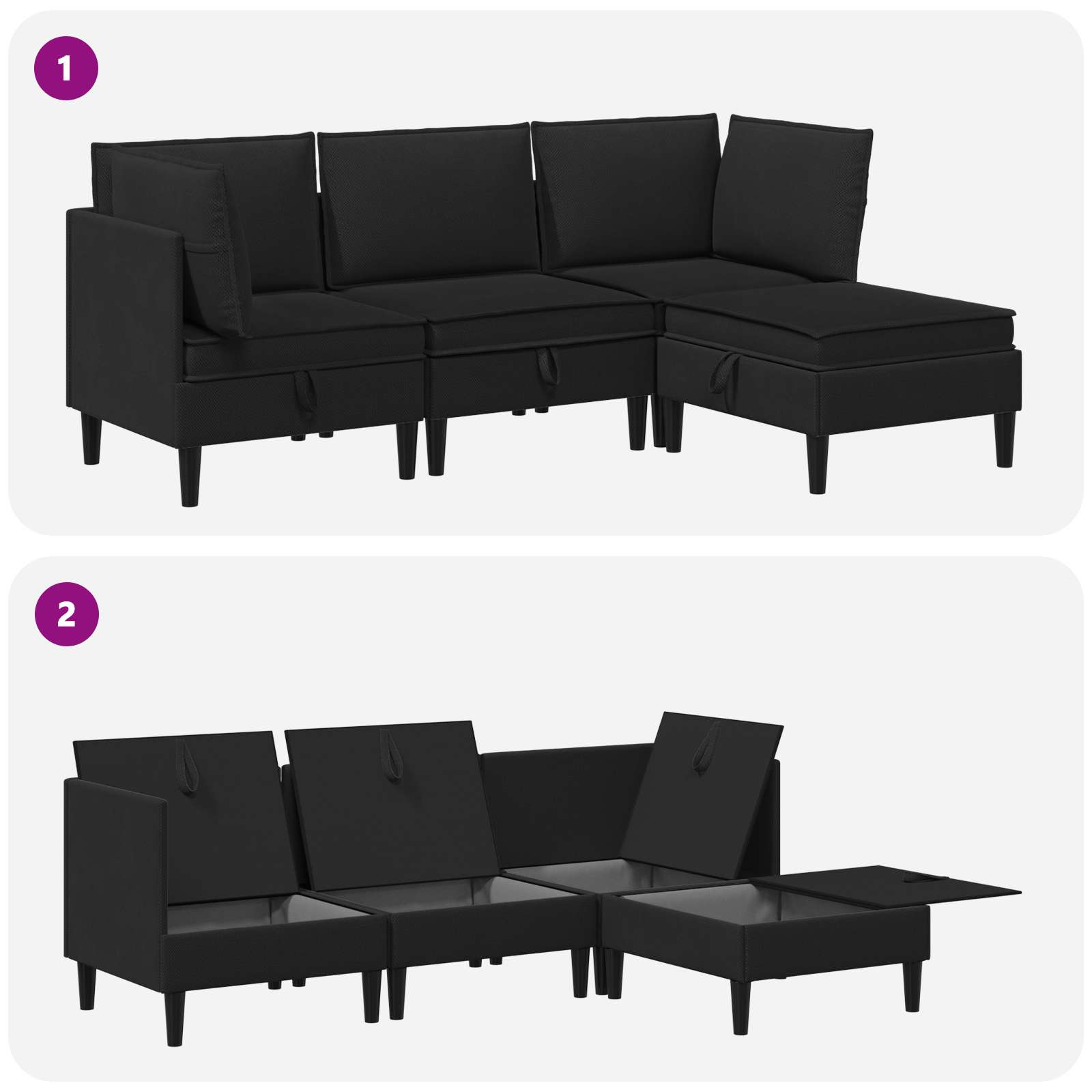 Set di mobili per il soggiorno 4 pcs Nero Tessuto | homemem39