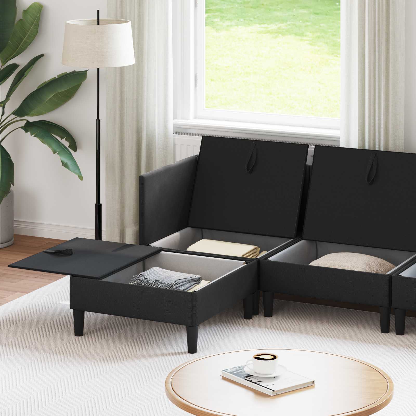 Set di mobili per il soggiorno 6 pcs Nero Tessuto | homemem39