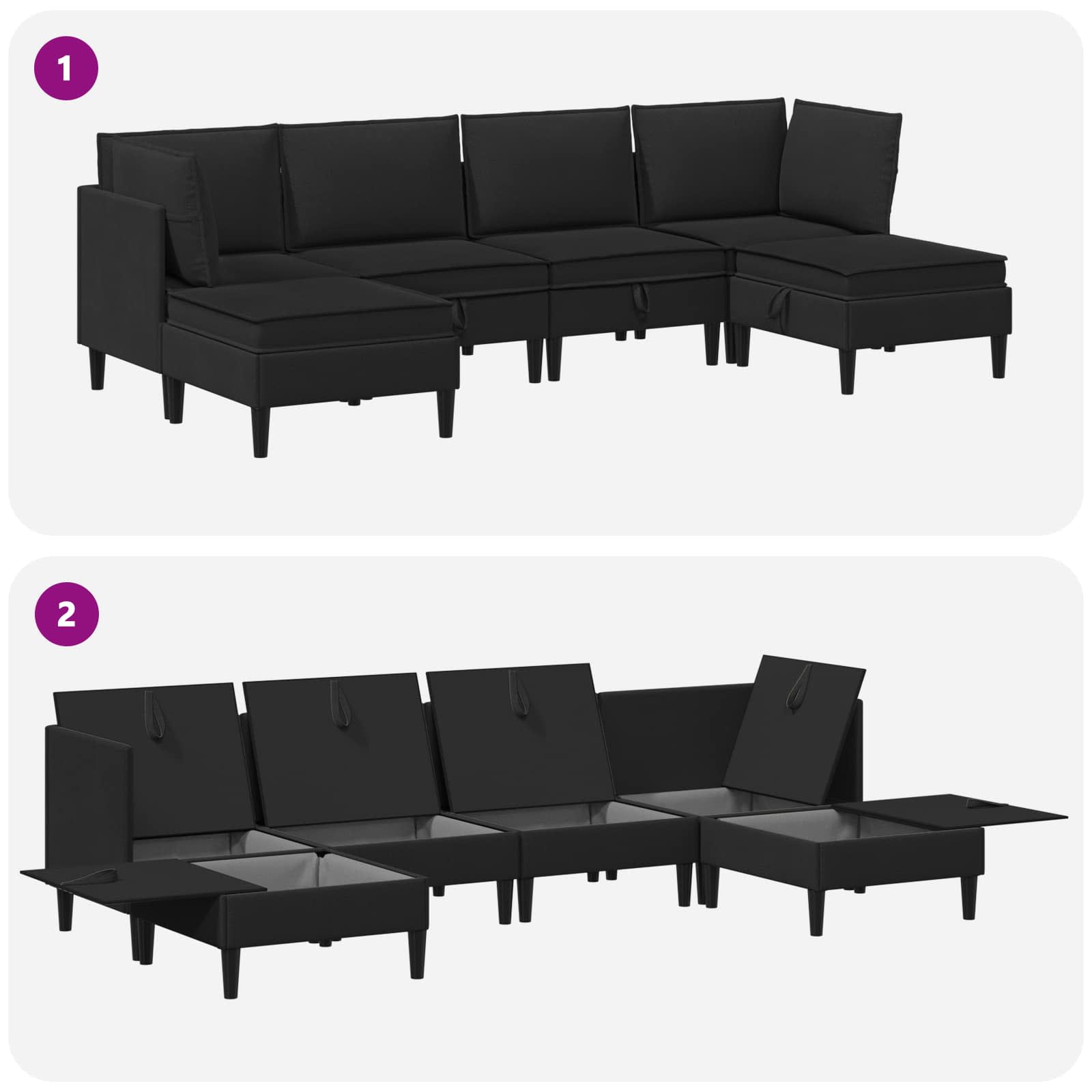 Set di mobili per il soggiorno 6 pcs Nero Tessuto | homemem39