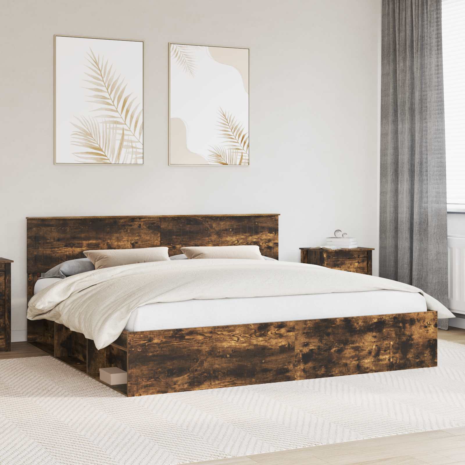 Struttura del letto Rovere fumé 200 x 200 cm Pino massello | homemem39