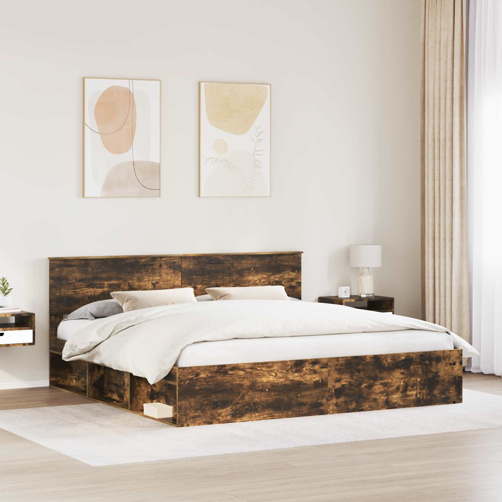 Struttura del letto Rovere fumé 200 x 200 cm Pino massello | homemem39