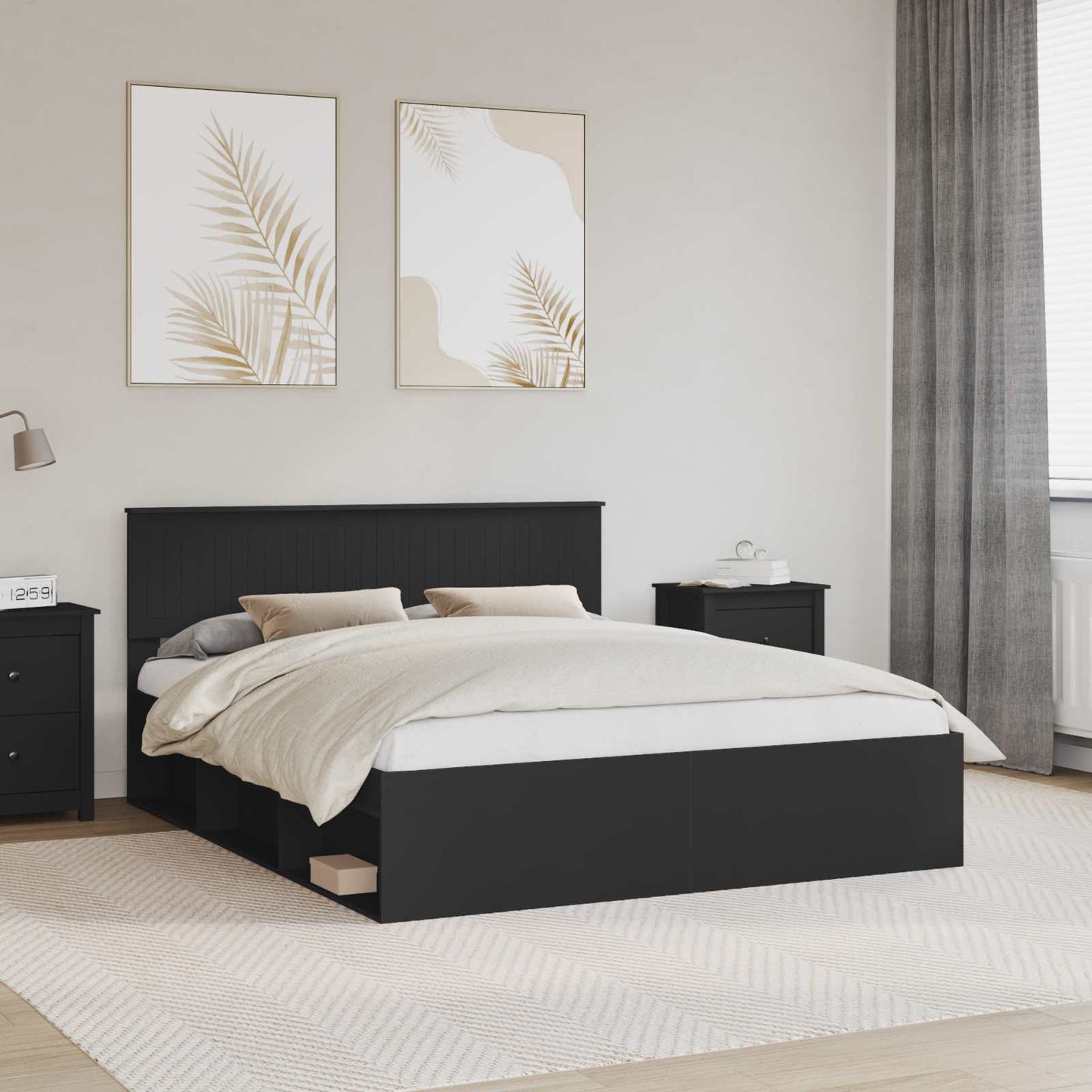 Struttura del letto Nero 160 x 200 cm Pino massello | homemem39