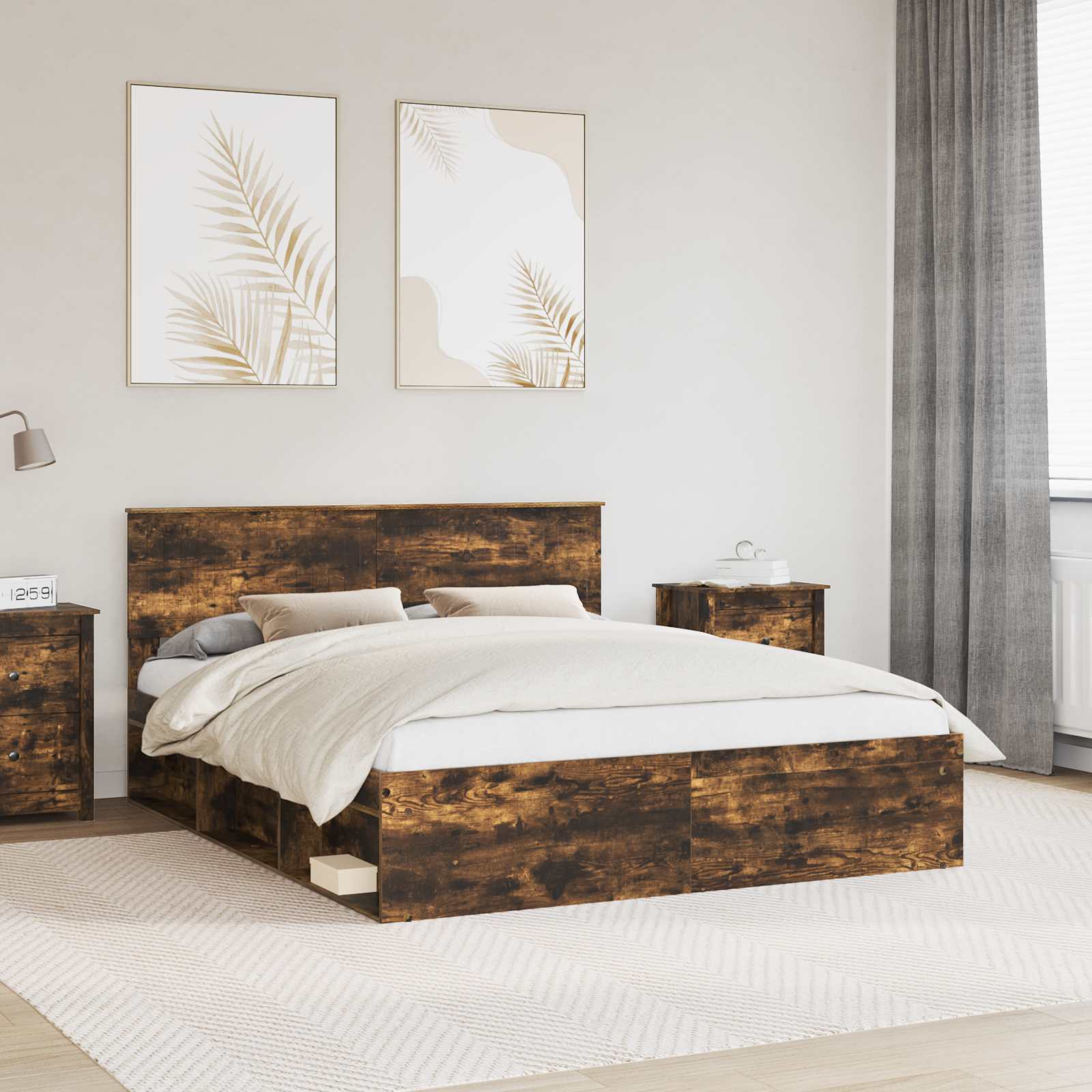 Struttura del letto Rovere fumé 160 x 200 cm Pino massello | homemem39