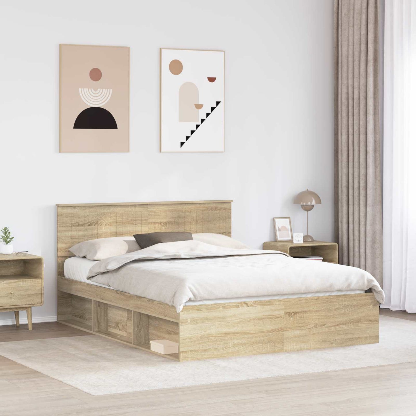 Struttura del letto Rovere Sonoma 150 x 200 cm Pino massello | homemem39