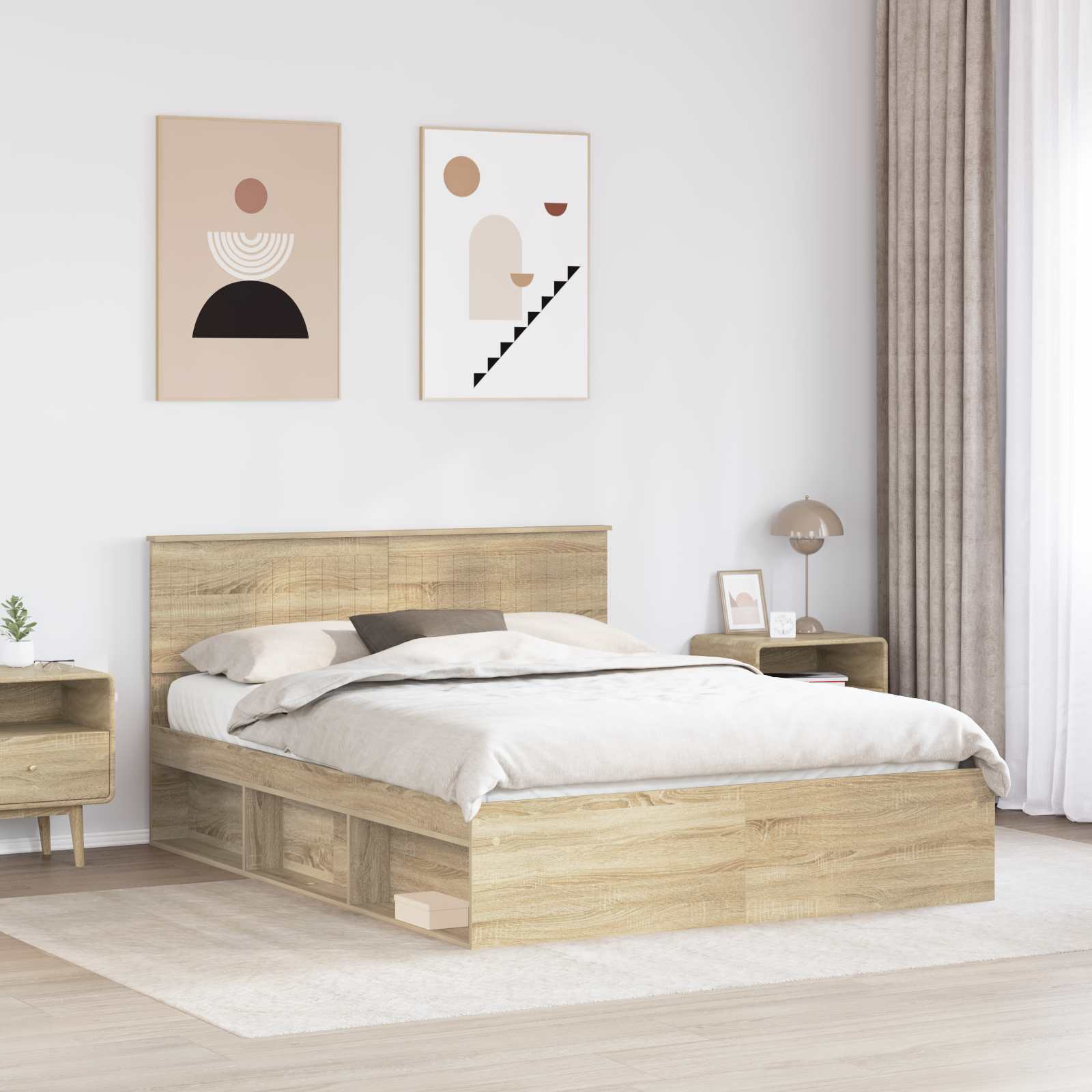 Struttura del letto Rovere Sonoma 150 x 200 cm Pino massello | homemem39