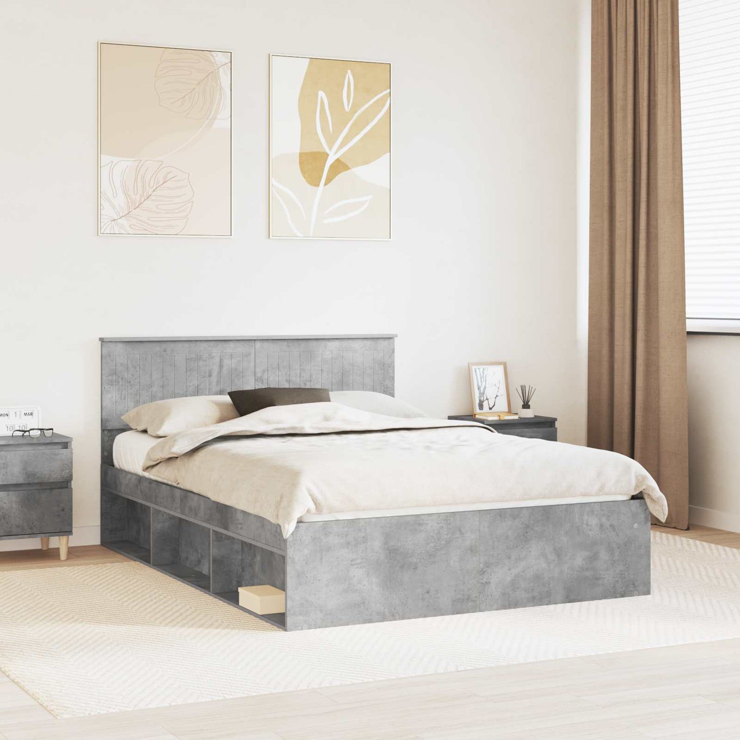 Struttura del letto Grigio Concretè 135 x 190 cm Pino massello | homemem39