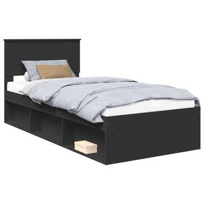 Struttura del letto con testiera Nero 90 x 200 cm Pino massello | homemem39