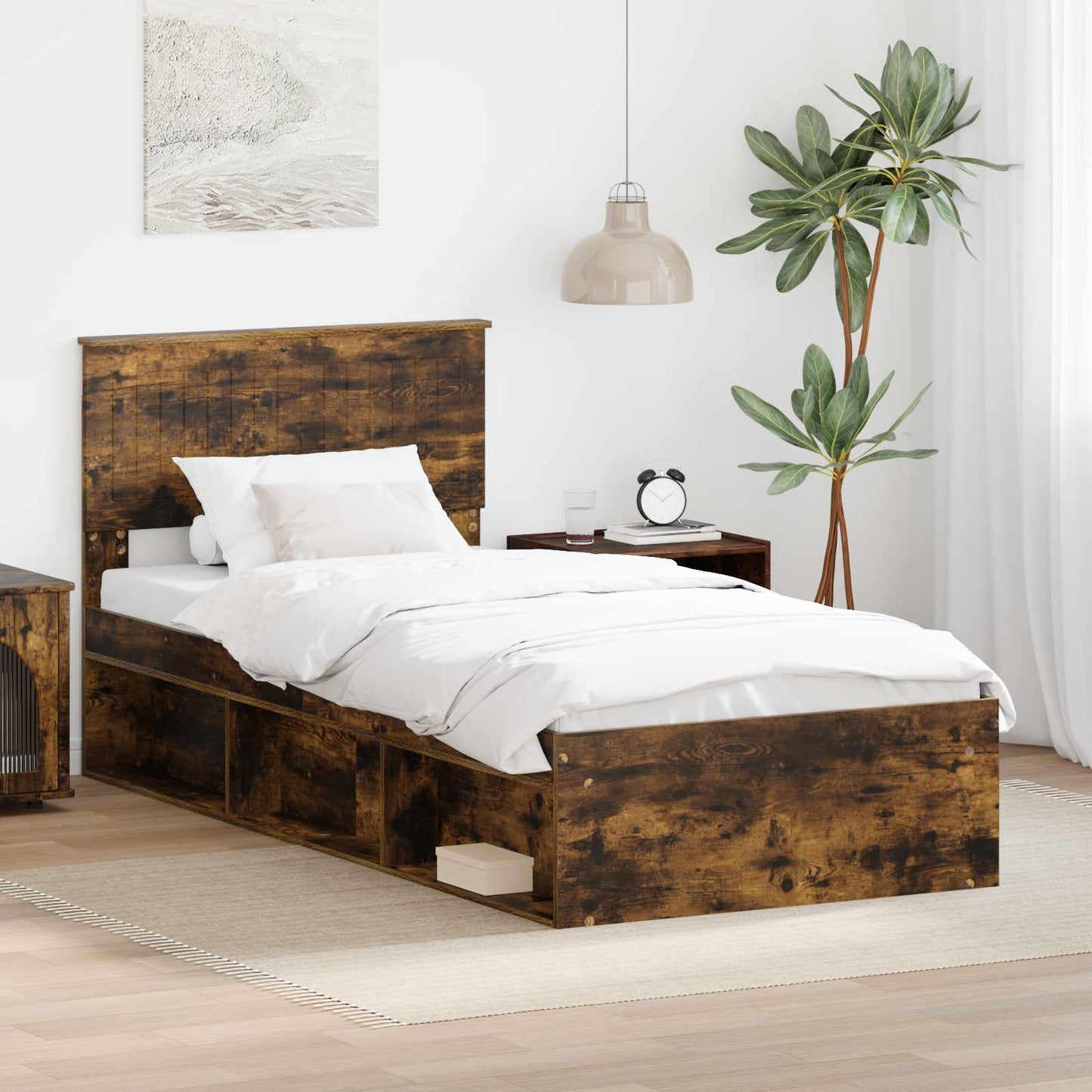 Struttura del letto Rovere fumé 90 x 200 cm Pino massello | homemem39